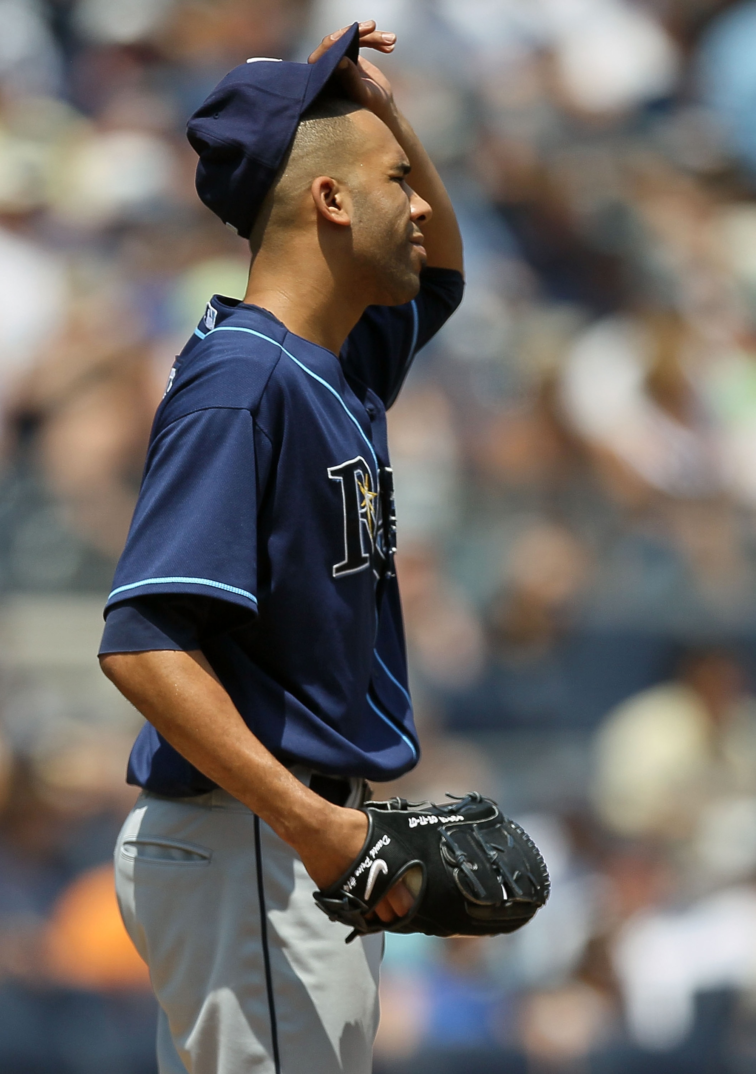 NEW YORK - JULY 18:  David Price #14 of the Tampa Bay Rays delivers a pitch against the New York Yankees on July 18, 2010 at Yankee Stadium in the Bronx borough of New York City.  (Photo by Jim McIsaac/Getty Images)