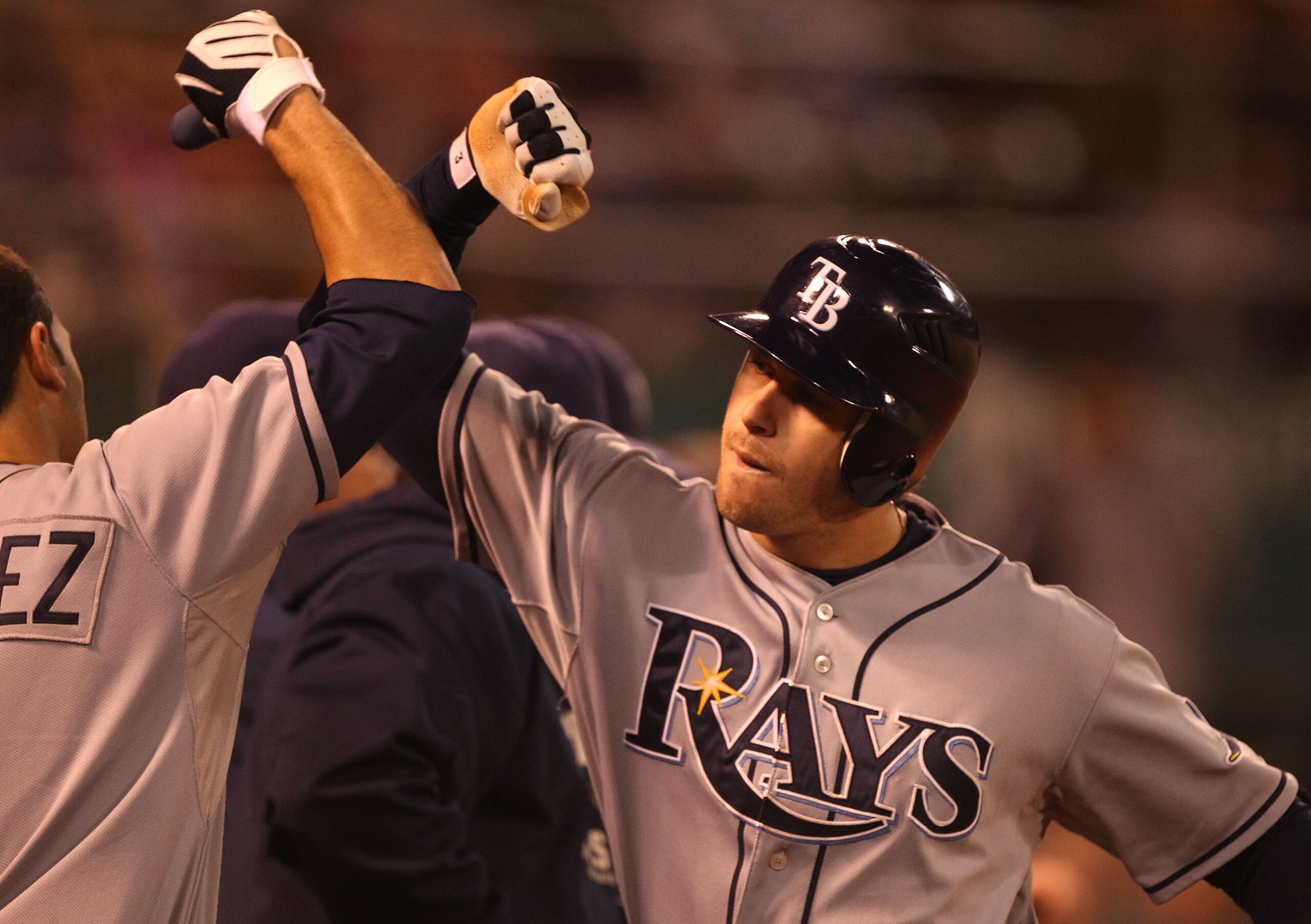OAKLAND, CA - AUGUST 19:  Evan Longoria #3 of the Tampa Bay Rays celebrates after hitting a solo home run against the Oakland Athletics in the sixth inning during an MLB game at the Oakland-Alameda County Coliseum on August 19, 2010 in Oakland, California