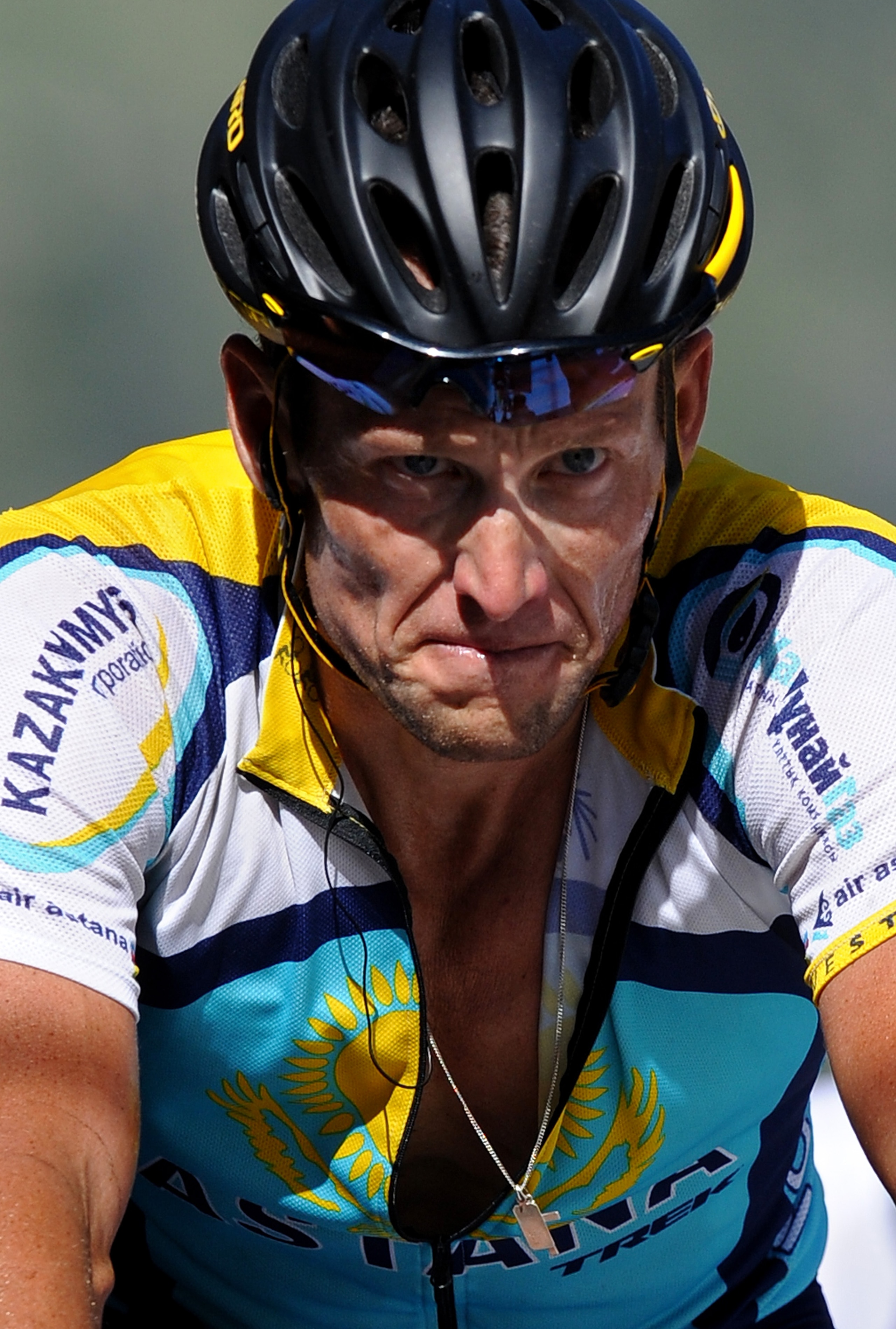 ANDORRA ARCALIS, ANDORRA - JULY 10:  Seven-times winner Lance Armstrong of USA and team Astana grimaces as he crosses the finishline during stage seven of the 2009 Tour de France from Barcelona to Andorra Arcalis on July 10, 2009 in Andorra Arcalis, Andor