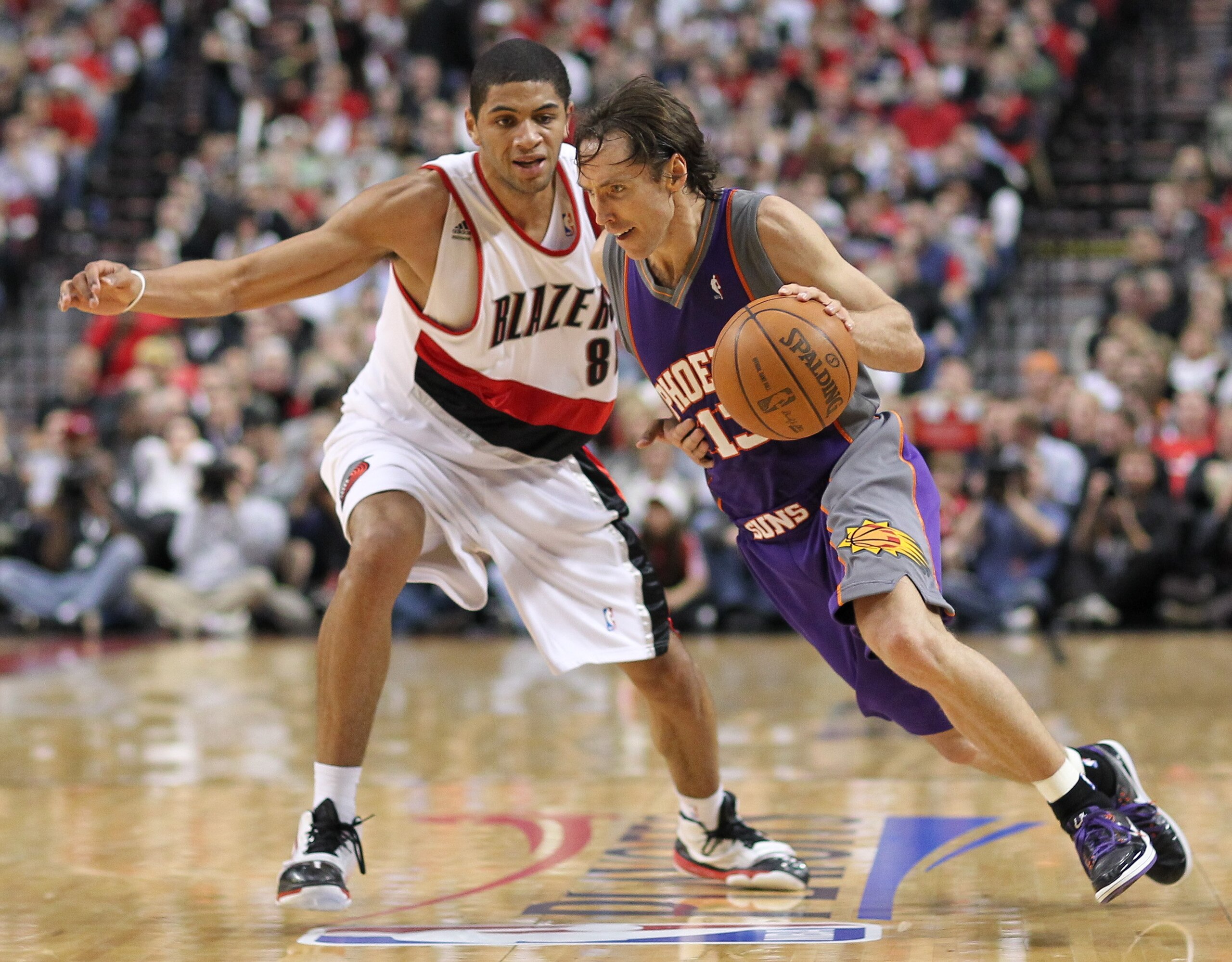 PORTLAND, OR - APRIL 29:  Steve Nash #13 of the Phoenix Suns in action against Nicolas Batum #88 of the Portland Trail Blazers during Game Six of the Western Conference Quarterfinals of the NBA Playoffs on April 29, 2010 at the Rose Garden in Portland, Or