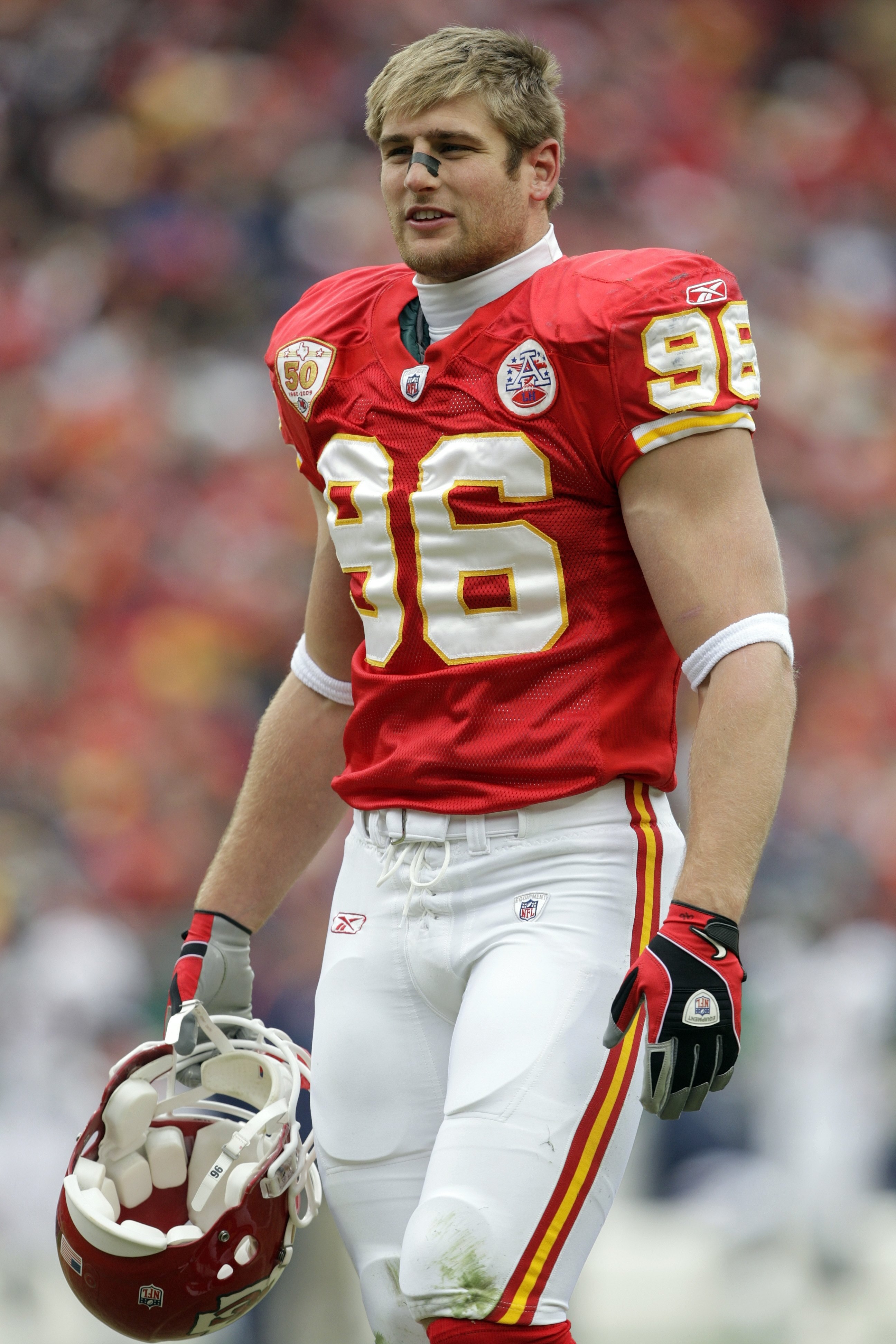 KANSAS CITY, MO - DECEMBER 6:  Andy Studebaker #96 of the Kansas City Chiefs looks on during a break in game action in their NFL game against the Denver Broncos on December 6, 2009 at Arrowhead Stadium in Kansas City, Missouri. The Broncos defeated the Ch