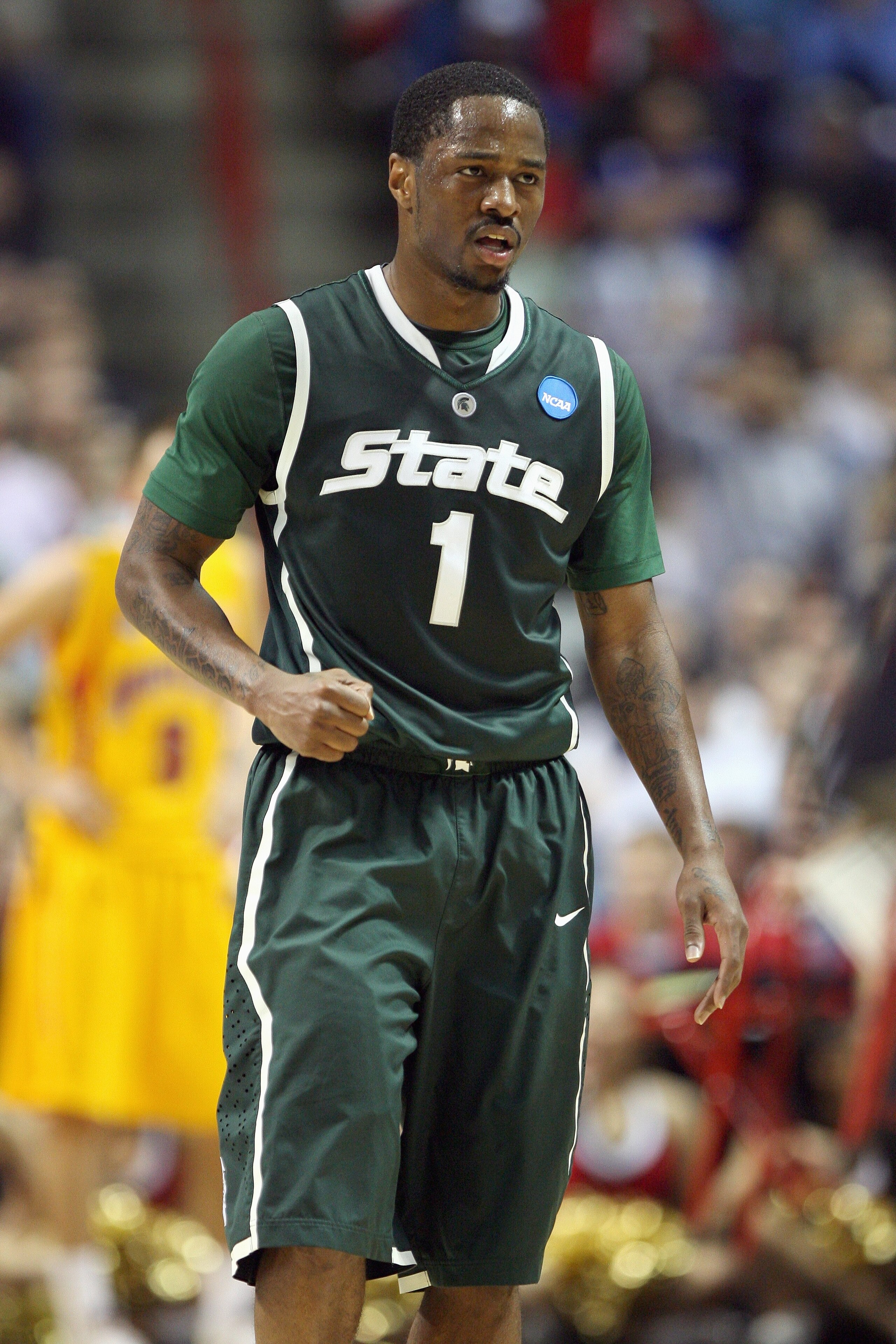 SPOKANE, WA - MARCH 21: Kalin Lucas #1 of the Michigan State Spartans walks on the court against the Maryland Terrapins during the second round of the 2010 NCAA men's basketball tournament at the Spokane Arena on March 21, 2010 in Spokane, Washington. Mic