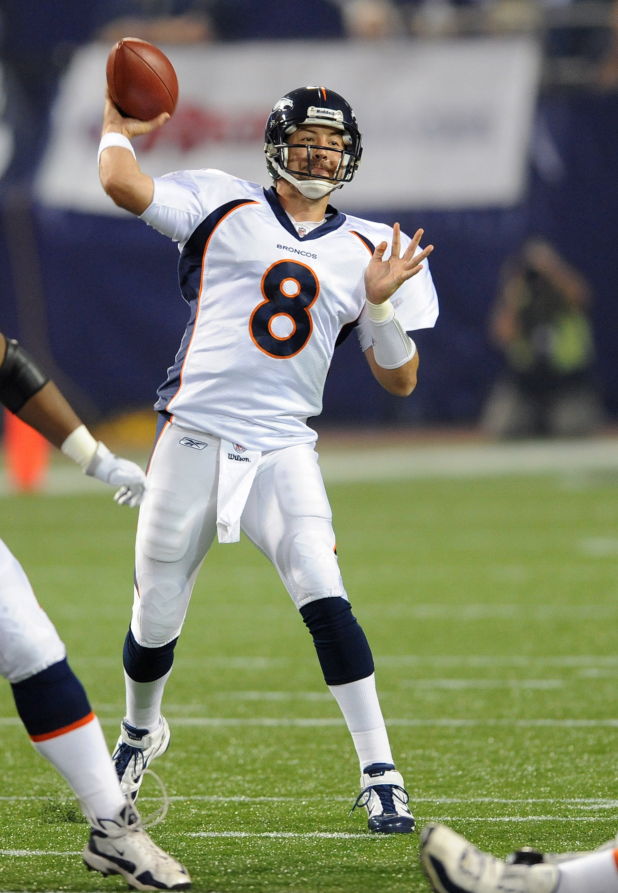MINNEAPOLIS - SEPTEMBER 2:  Kyle Orton #8 of the Denver Broncos passes the ball during an NFL preseason game against the Minnesota Vikings at the Mall of America Field at Hubert H. Humphrey Metrodome, on September 2, 2010 in Minneapolis, Minnesota.  (Phot