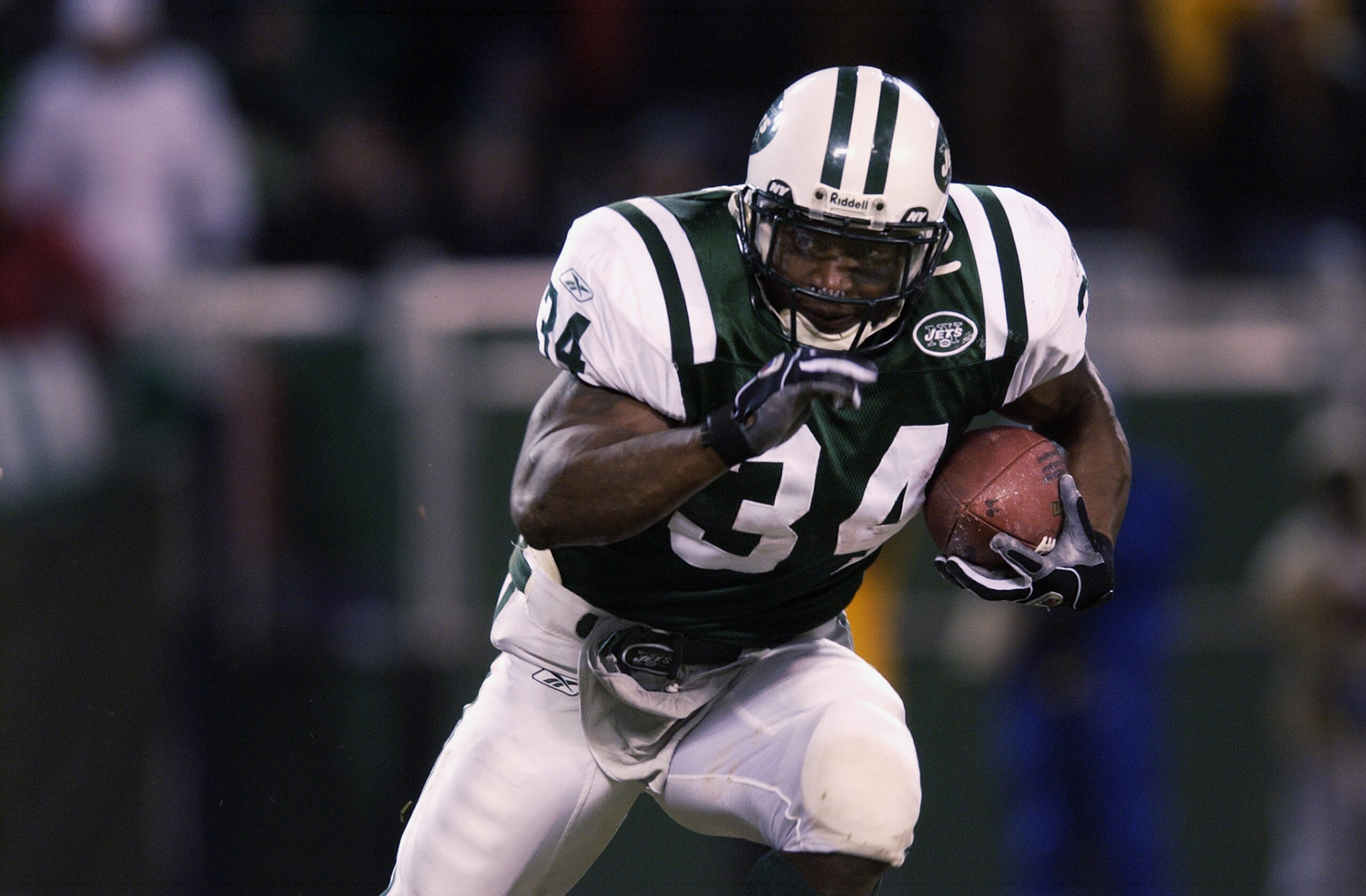 EAST RUTHERFORD, NJ - JANUARY 4:  LaMont Jordan #34 of the New York Jets runs into the endzone untouched to give the Jets a 17-0 lead over the Indianapolis Colts during their AFC Wildcard Game on January 4, 2003 at Giant Stadium in East Rutherford, New Je