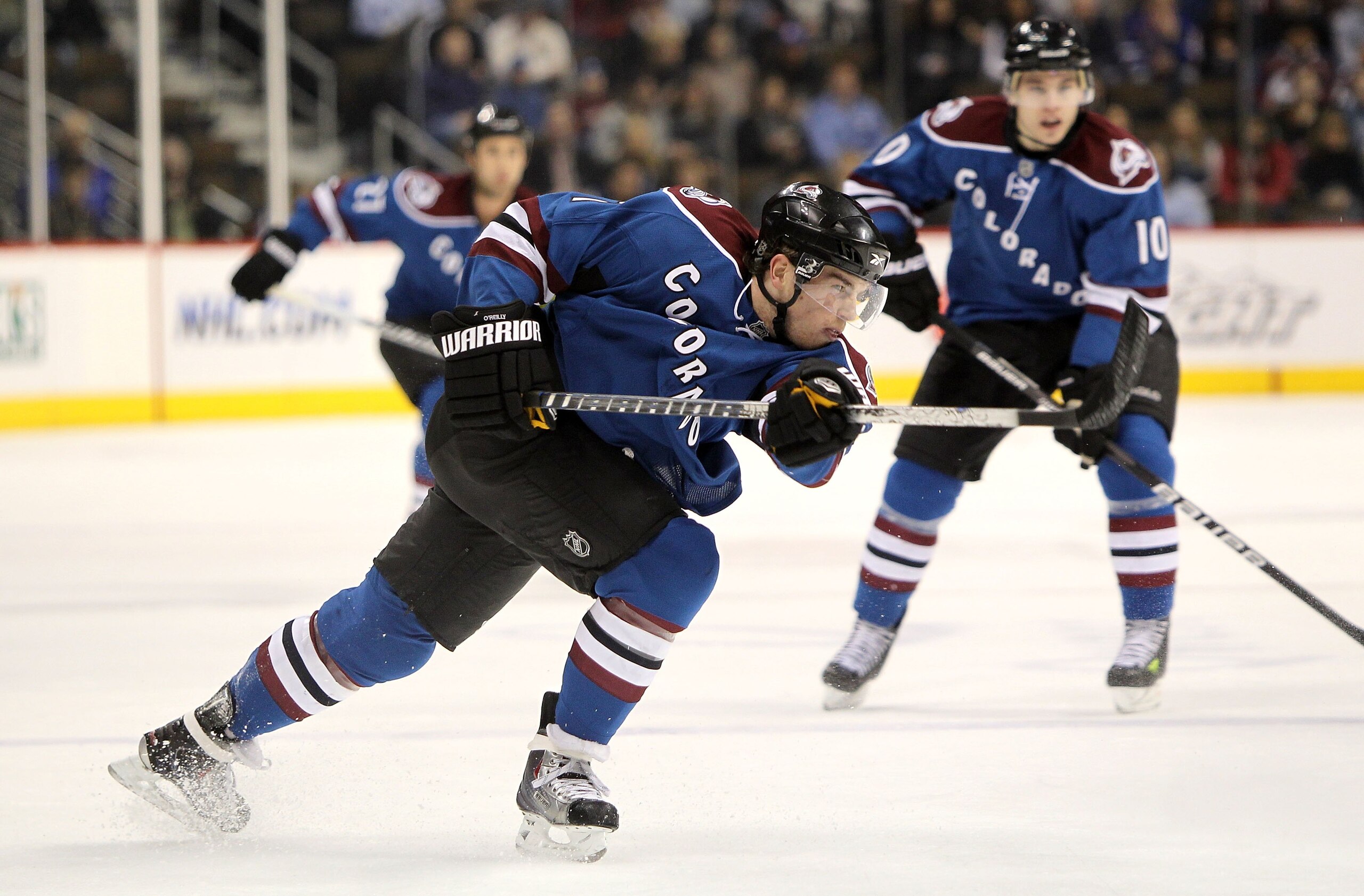 DENVER - MARCH 24:  Ryan O'Reilly #37 of the Colorado Avalanche takes a shot against the Los Angeles Kings during NHL action at the Pepsi Center on March 24, 2010 in Denver, Colorado. The Avalanche defeated the Kings 4-3 in an overtime shootout.  (Photo b