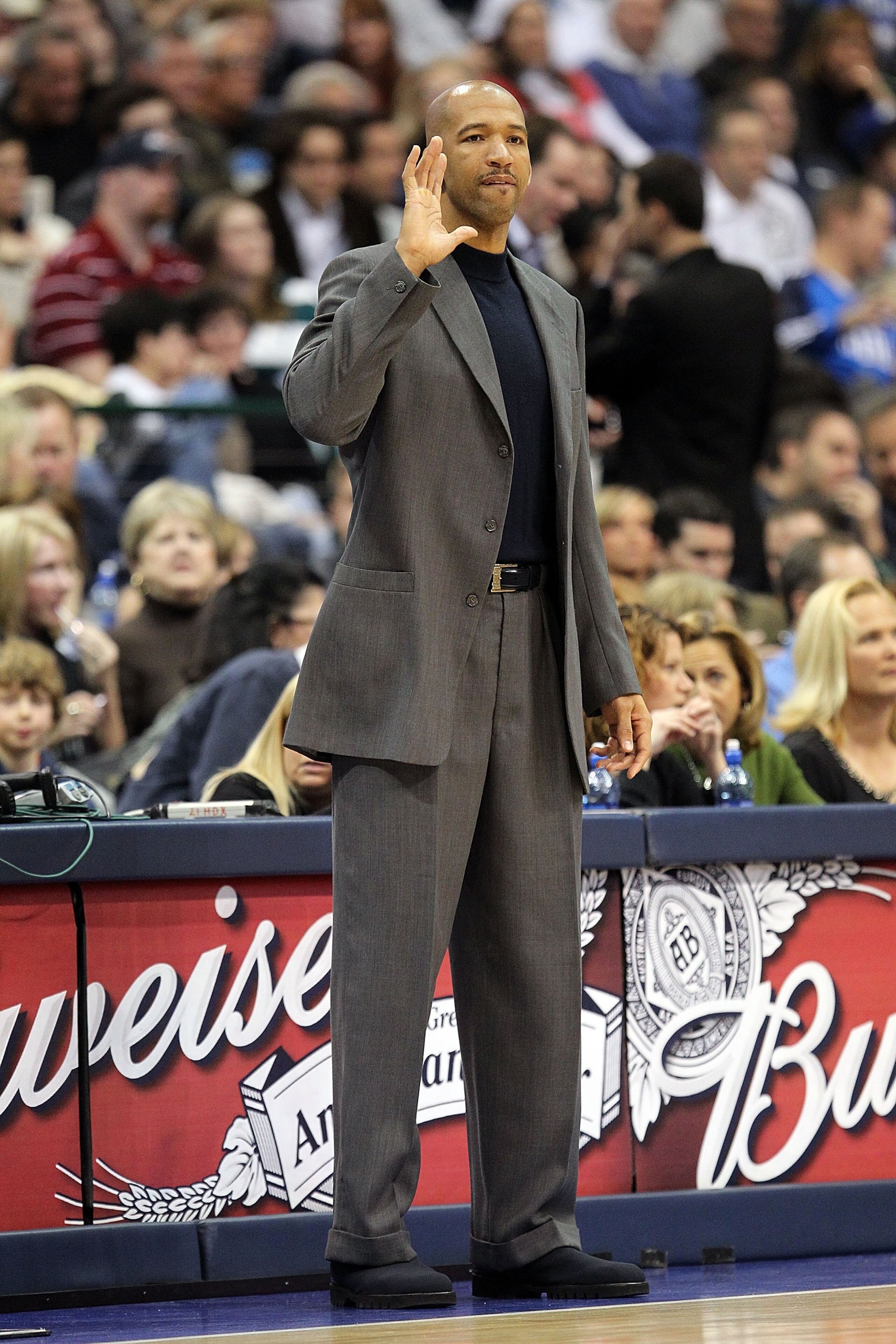 DALLAS - JANUARY 30: Assistant coach Monty Williams of the Portland Trail Blazers on January 30, 2010 at American Airlines Center in Dallas, Texas. NOTE TO USER: User expressly acknowledges and agrees that, by downloading and/or using this Photograph, u DALLAS - JANUARY 30: Assistant coach Monty Williams of the Portland Trail Blazers on January 30, 2010 at American Airlines Center in Dallas, Texas. NOTE TO USER: User expressly acknowledges and agrees that, by downloading and/or using this Photograph, u