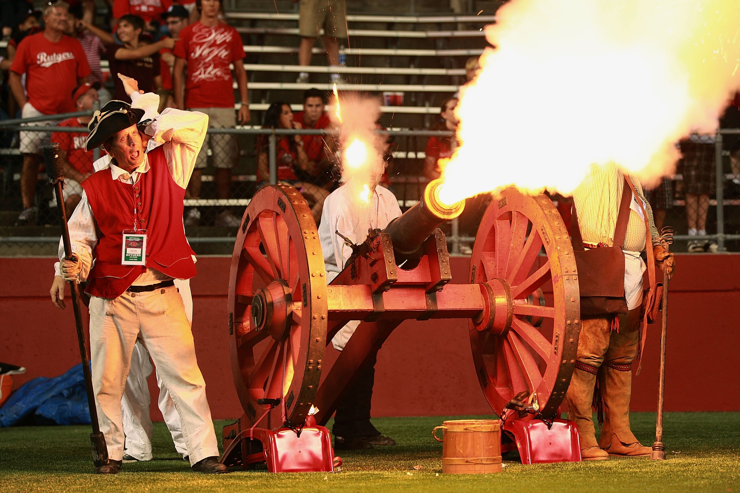 NEW BRUNSWICK, NJ - SEPTEMBER 02:  The Rutgers cannon is set off after a successful field goal kick against the Norfolk State Spartans at Rutgers Stadium on September 2, 2010 in New Brunswick, New Jersey.  It was the first time the cannon had ever been us