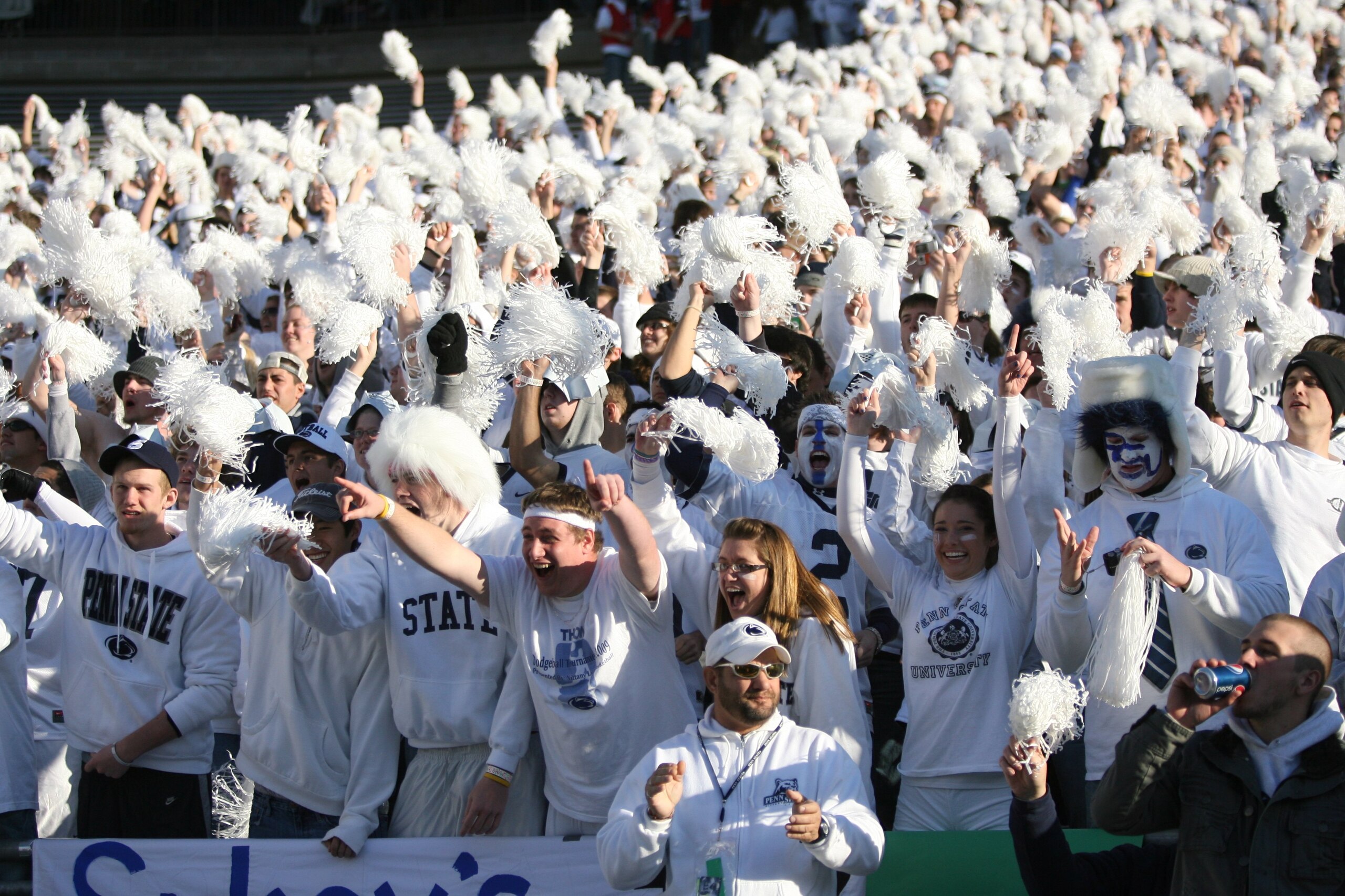 STATE COLLEGE, PA - NOVEMBER 7: Penn State Nittany Lion fans cheer as their team runs onto the field during a game against the Ohio State Buckeyes on November 7, 2009 at Beaver Stadium in State College, Pennsylvania. Ohio State won 24-7. (Photo by Hunter STATE COLLEGE, PA - NOVEMBER 7: Penn State Nittany Lion fans cheer as their team runs onto the field during a game against the Ohio State Buckeyes on November 7, 2009 at Beaver Stadium in State College, Pennsylvania. Ohio State won 24-7. (Photo by Hunter