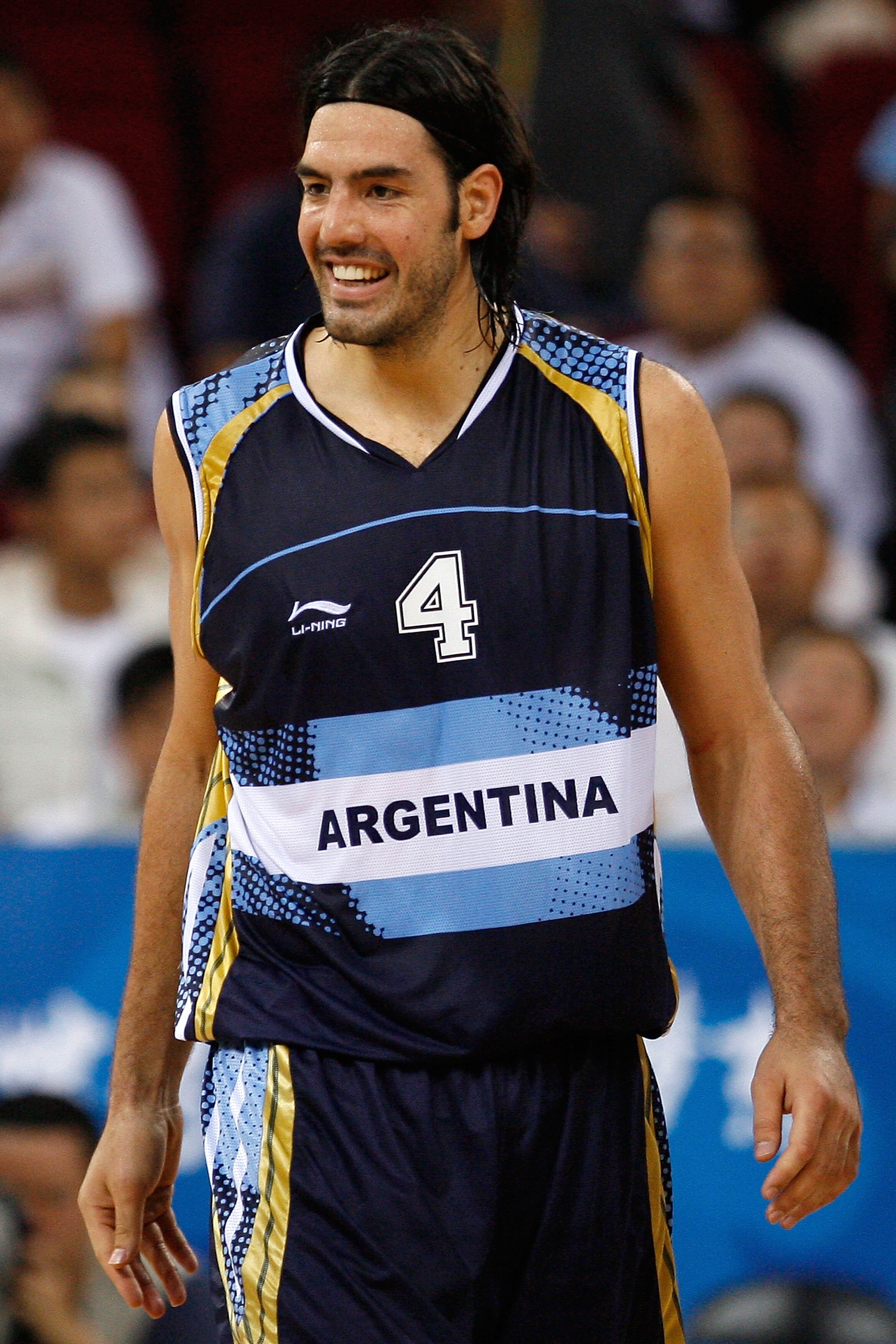 BEIJING - AUGUST 24:  Luis Alberto Scola #4 of Argentina smiles during the bronze medal game against Lithuania during Day 16 of the Beijing 2008 Olympic Games at the Beijing Olympic Basketball Gymnasium on August 24, 2008 in Beijing, China.  (Photo by Har