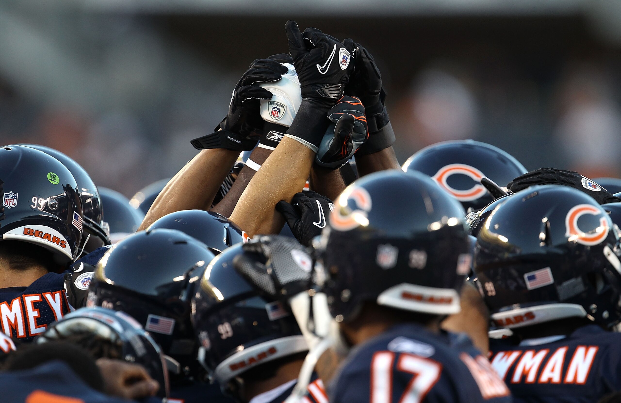 CHICAGO - AUGUST 28: Members of the Chicago Bears prepare for a game against the Arizona Cardinals during a preseason game at Soldier Field on August 28, 2010 in Chicago, Illinois. (Photo by Jonathan Daniel/Getty Images)