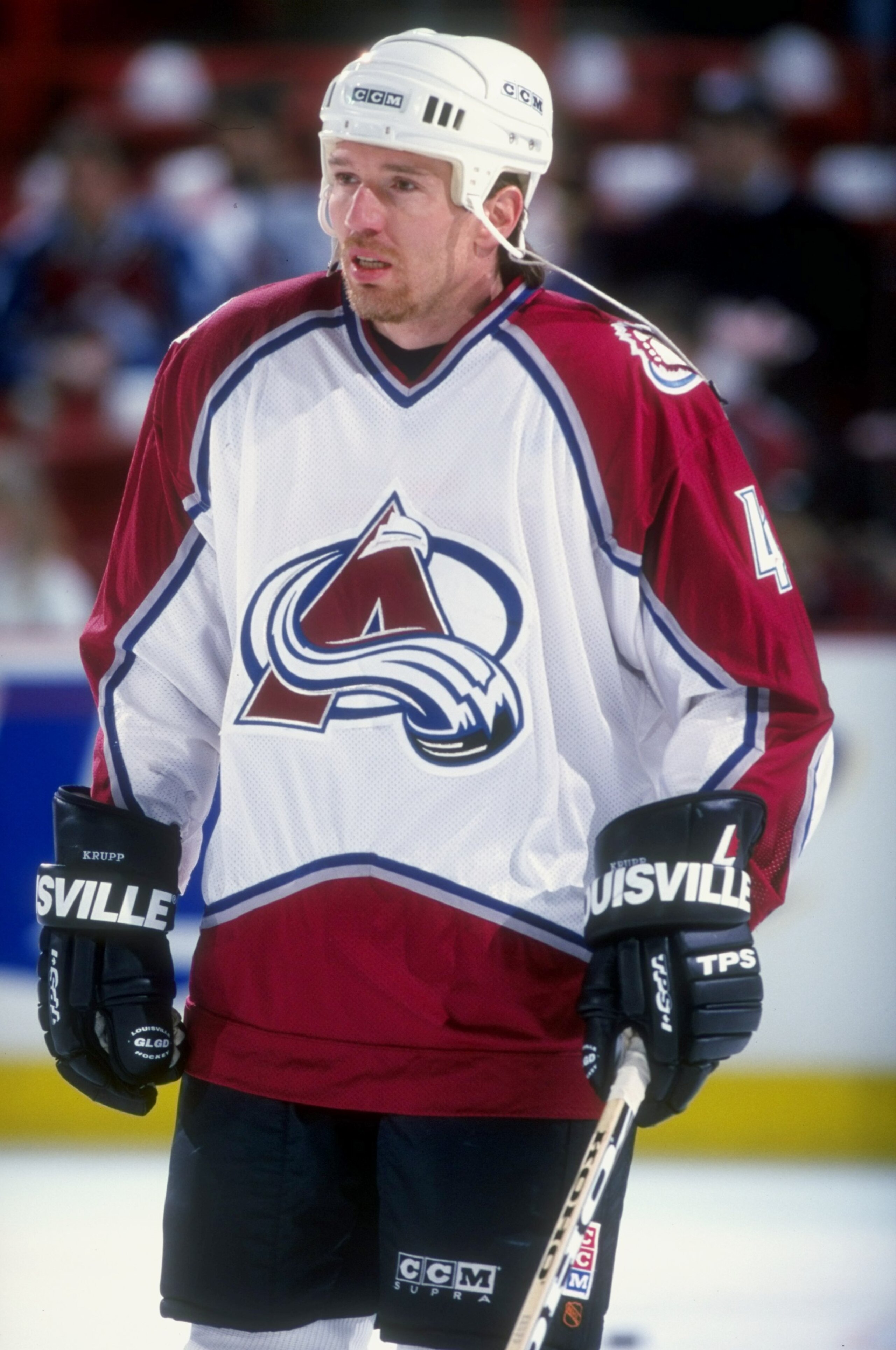 4 May 1998:  Defenseman Uwe Krupp of the Colorado Avalanche in action during an NHL Playoff game against the Edmonton Oilers at the McNichols Arena in Denver, Colorado.  The Oilers defeated the Avalanche 4-0. Mandatory Credit: Brian Bahr  /Allsport