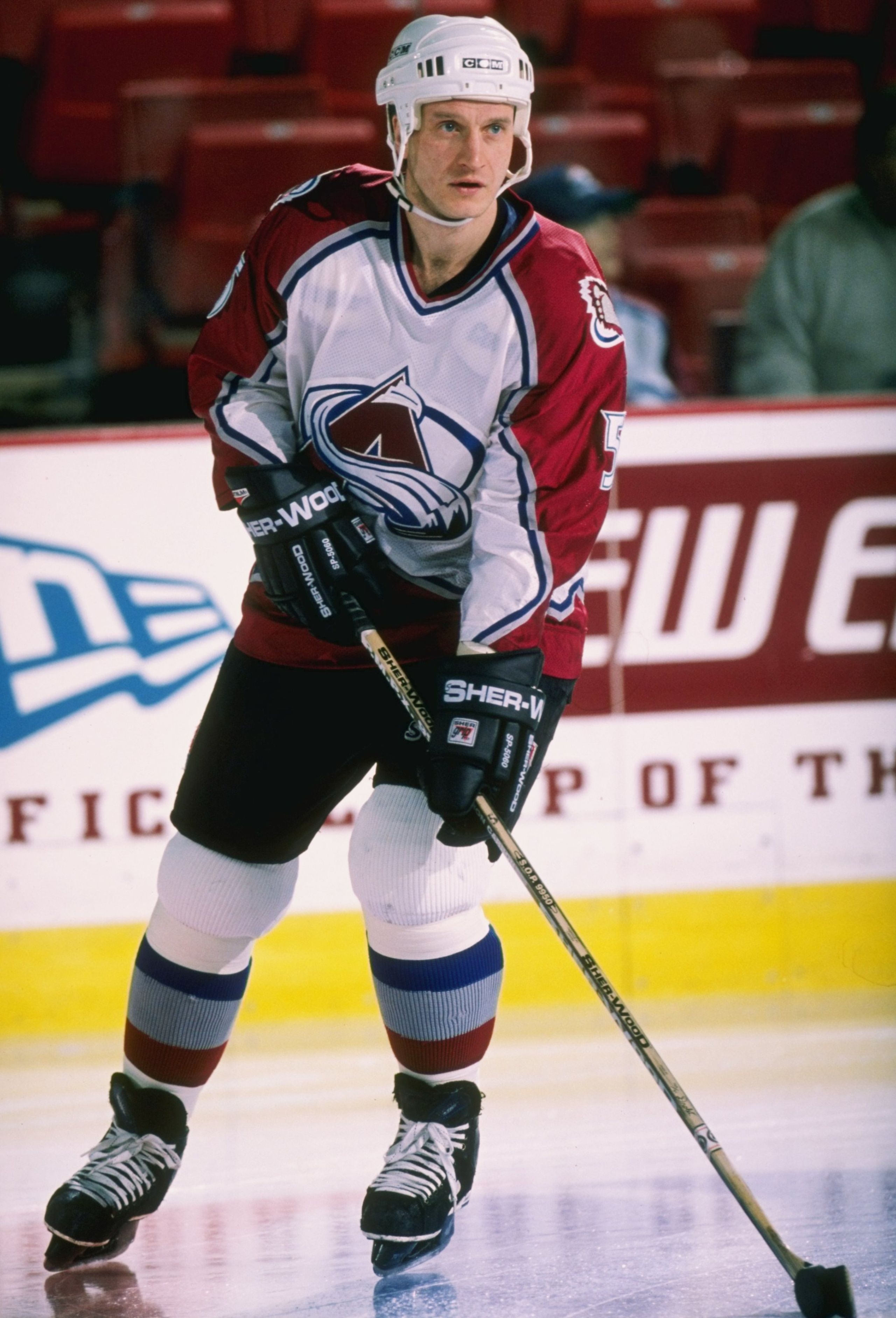 22 Jan 1998:  Defensemen Alexei Gusarov of the Colorado Avalanche in action during a game against the Anaheim Mighty Ducks at the McNichols Arena in Denver, Colorado.  The Ducks won the game 4-3. Mandatory Credit: Brian Bahr  /Allsport