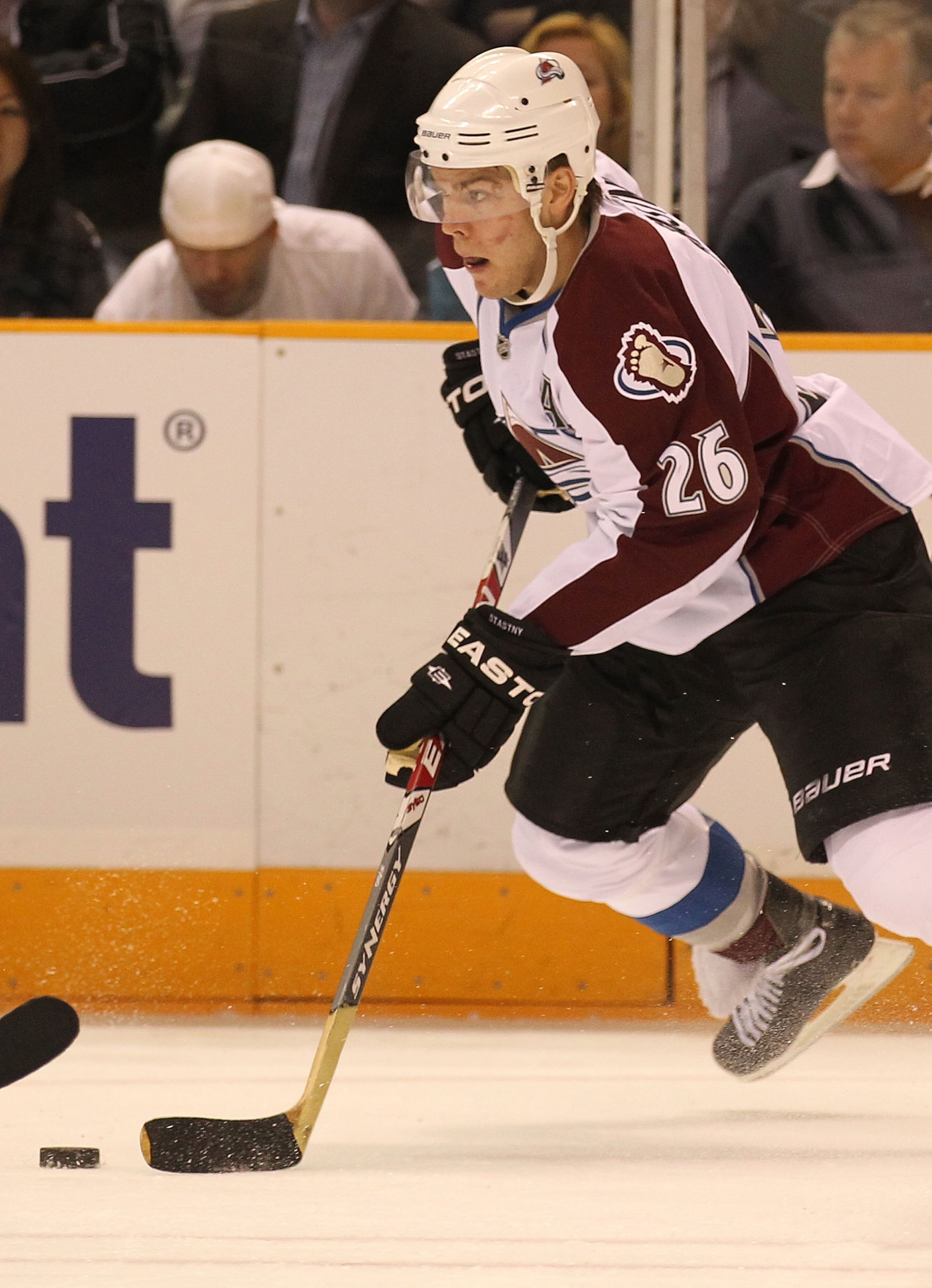SAN JOSE, CA - APRIL 14:  Paul Stastny #26 of the Colorado Avalanche in action against the San Jose Sharks  in Game One of the Western Conference Quarterfinals during the 2010 NHL Stanley Cup Playoffs at HP Pavilion on April 14, 2010 in San Jose, Californ