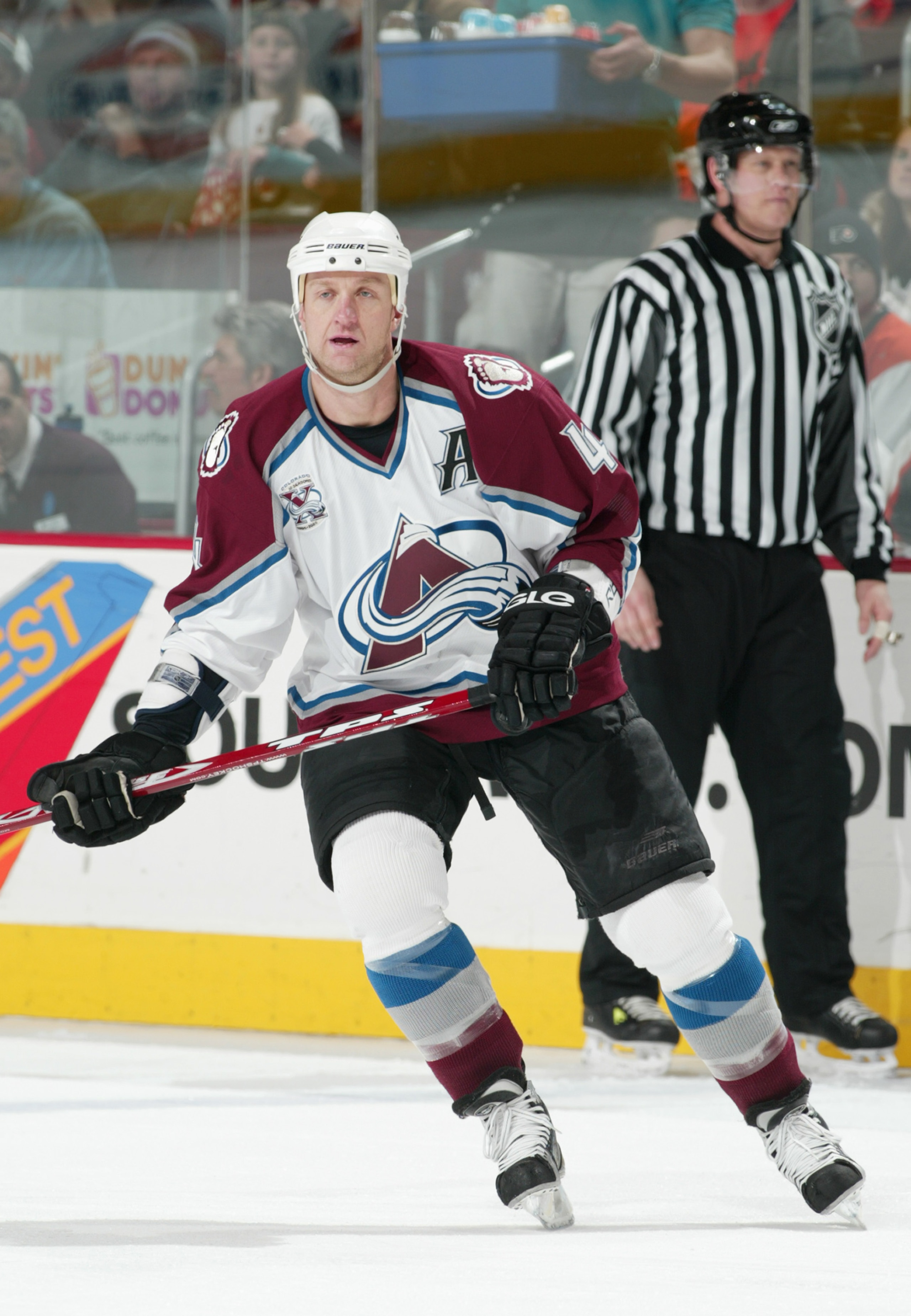PHILADELPHIA - JANUARY 14:  Rob Blake #4 of the Colorado Avalanche skates during the game against the Philadelphia Flyers at the Wachovia Center on January 14,2006 in Philadelphia, Pennsylvania. The Avalanche defeated the Flyers 4-3 in Overtime. (Photo by