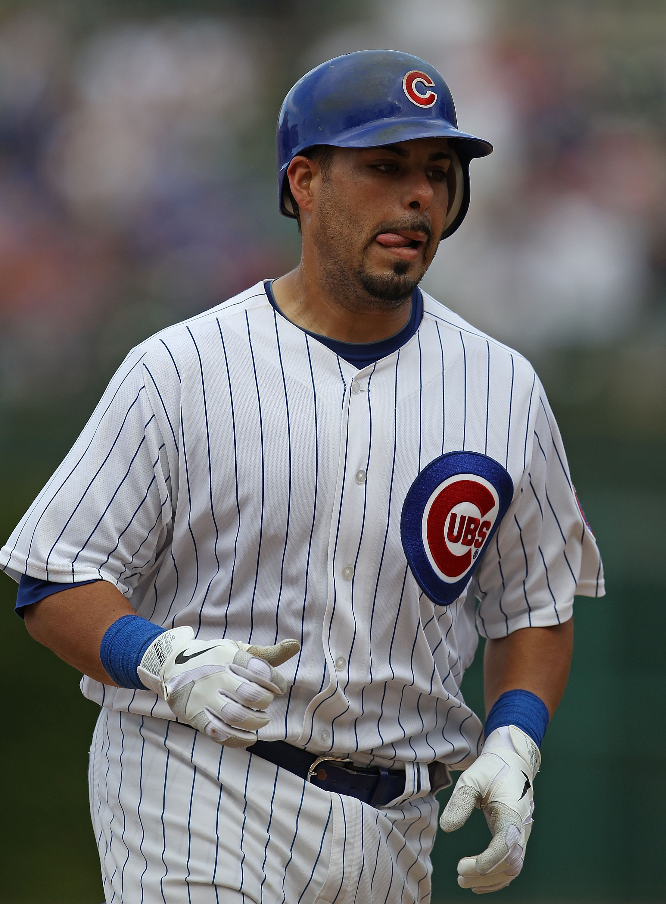 CHICAGO - SEPTEMBER 05: Geovany Soto #18 of the Chicago Cubs runs the bases after hitting a solo home run in the 7th inning against the New York Mets at Wrigley Field on September 5, 2010 in Chicago, Illinois. (Photo by Jonathan Daniel/Getty Images)