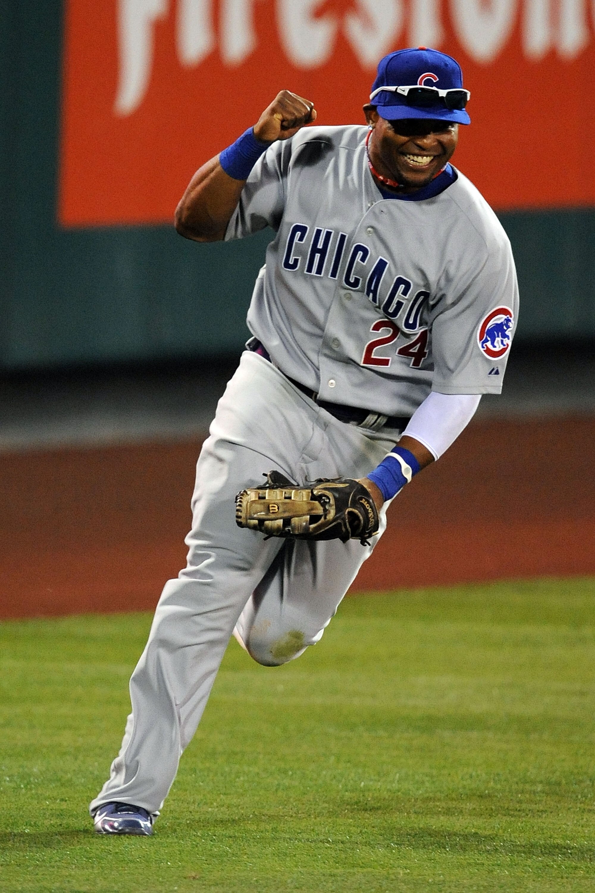 ANAHEIM, CA - JULY 13:  National League All-Star Marlon Byrd #24 of the Chicago Cubs celebrates the win of the All Star Game three to one over the American Leauge during the 81st MLB All-Star Game at Angel Stadium of Anaheim on July 13, 2010 in Anaheim, C