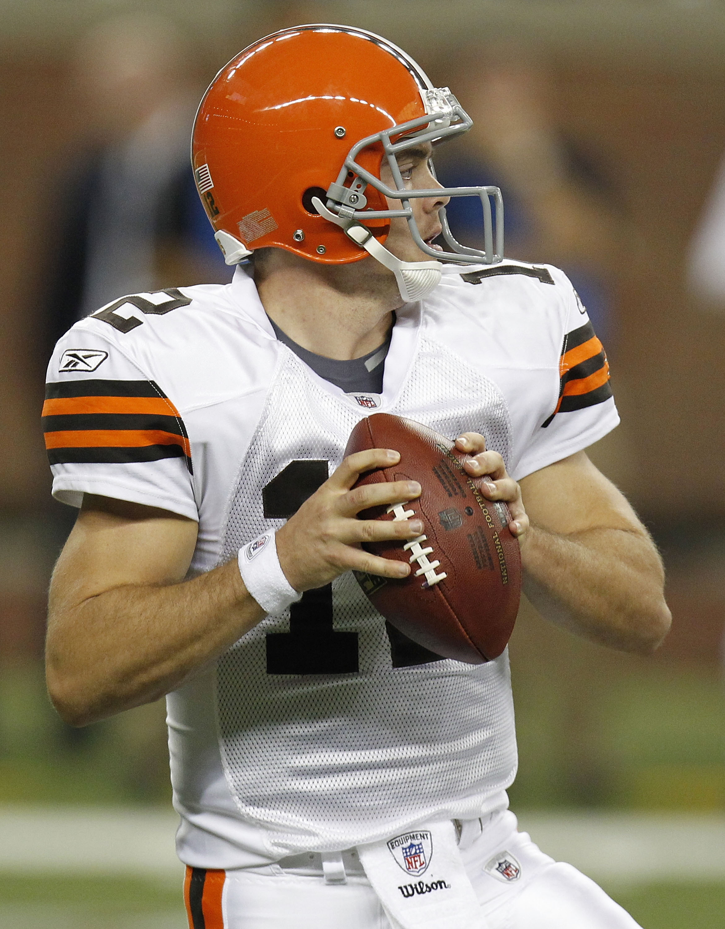 DETROIT - AUGUST 28:  Colt McCoy #12 of the Cleveland Browns throws a fourth quarter pass while playing the Detroit Lions in a preseason game on August 28, 2010 at Ford Field in Detroit, Michigan.  (Photo by Gregory Shamus/Getty Images)