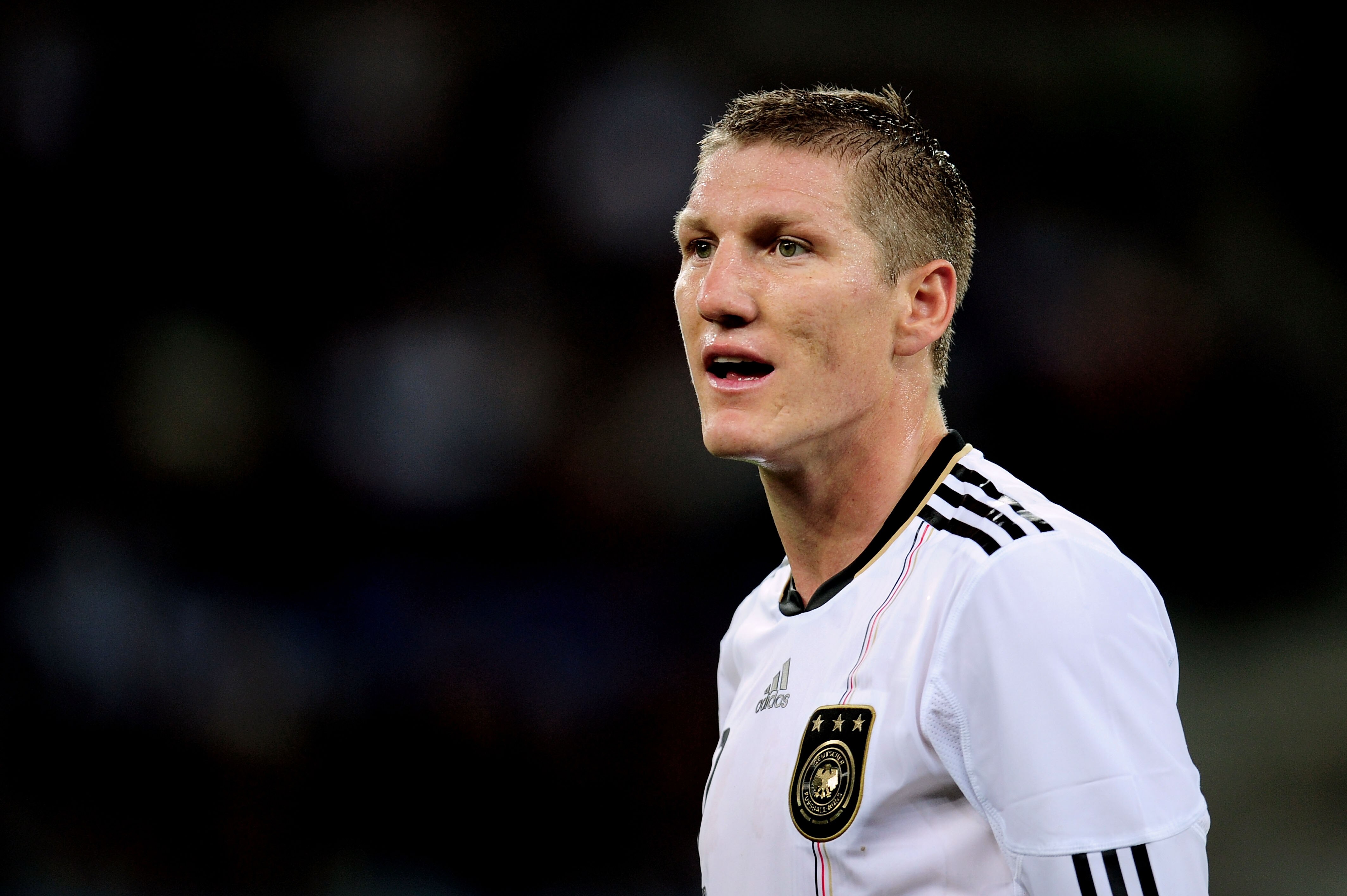 DURBAN, SOUTH AFRICA - JULY 07:  Bastian Schweinsteiger of Germany looks on during the 2010 FIFA World Cup South Africa Semi Final match between Germany and Spain at Durban Stadium on July 7, 2010 in Durban, South Africa.  (Photo by Clive Mason/Getty Imag
