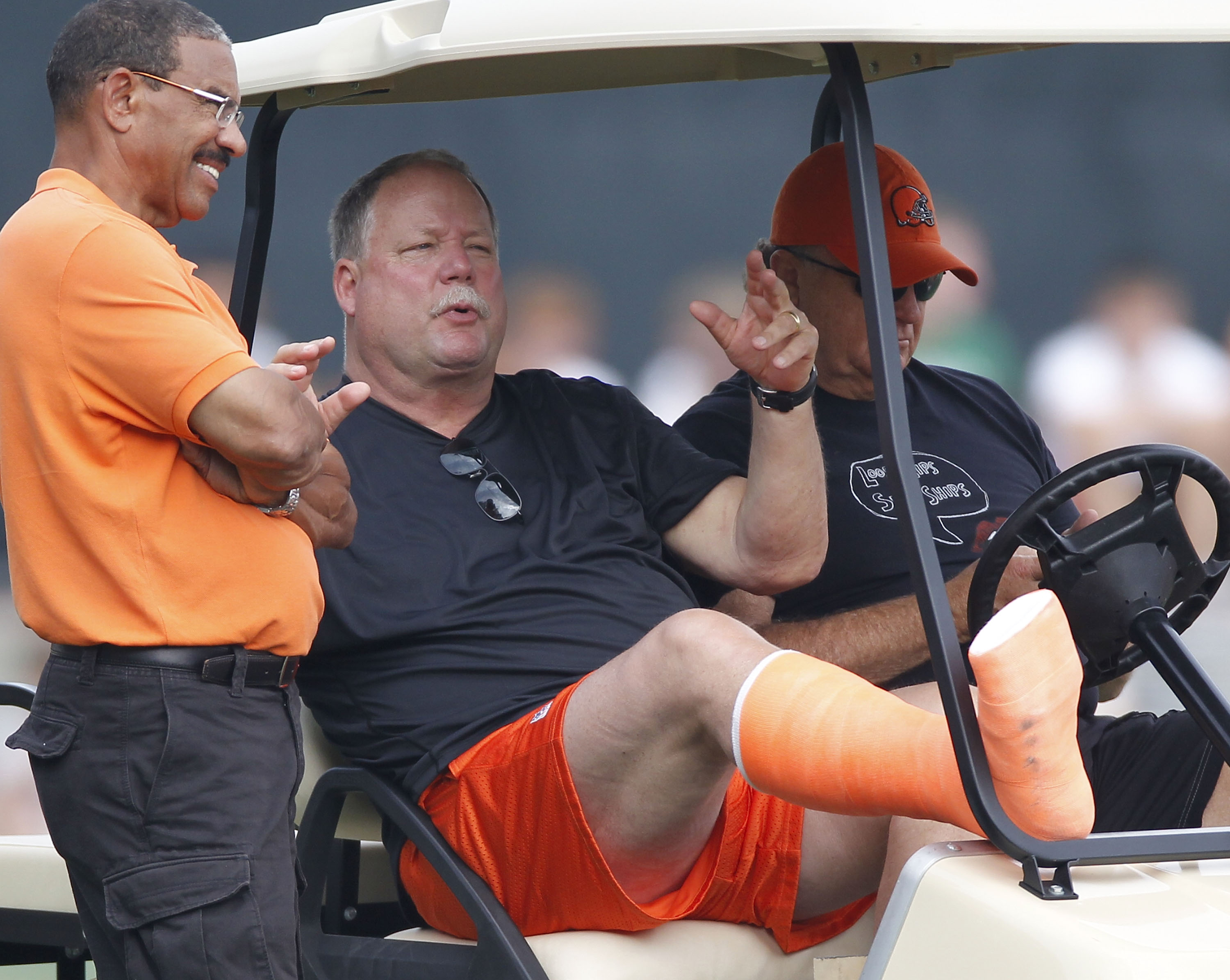 BEREA, OH - AUGUST 04:  Team president Mike Holmgren of the Cleveland Browns sits in a golf cart during training camp at the Cleveland Browns Training and Administrative Complex on August 4, 2010 in Berea, Ohio.  (Photo by Gregory Shamus/Getty Images)