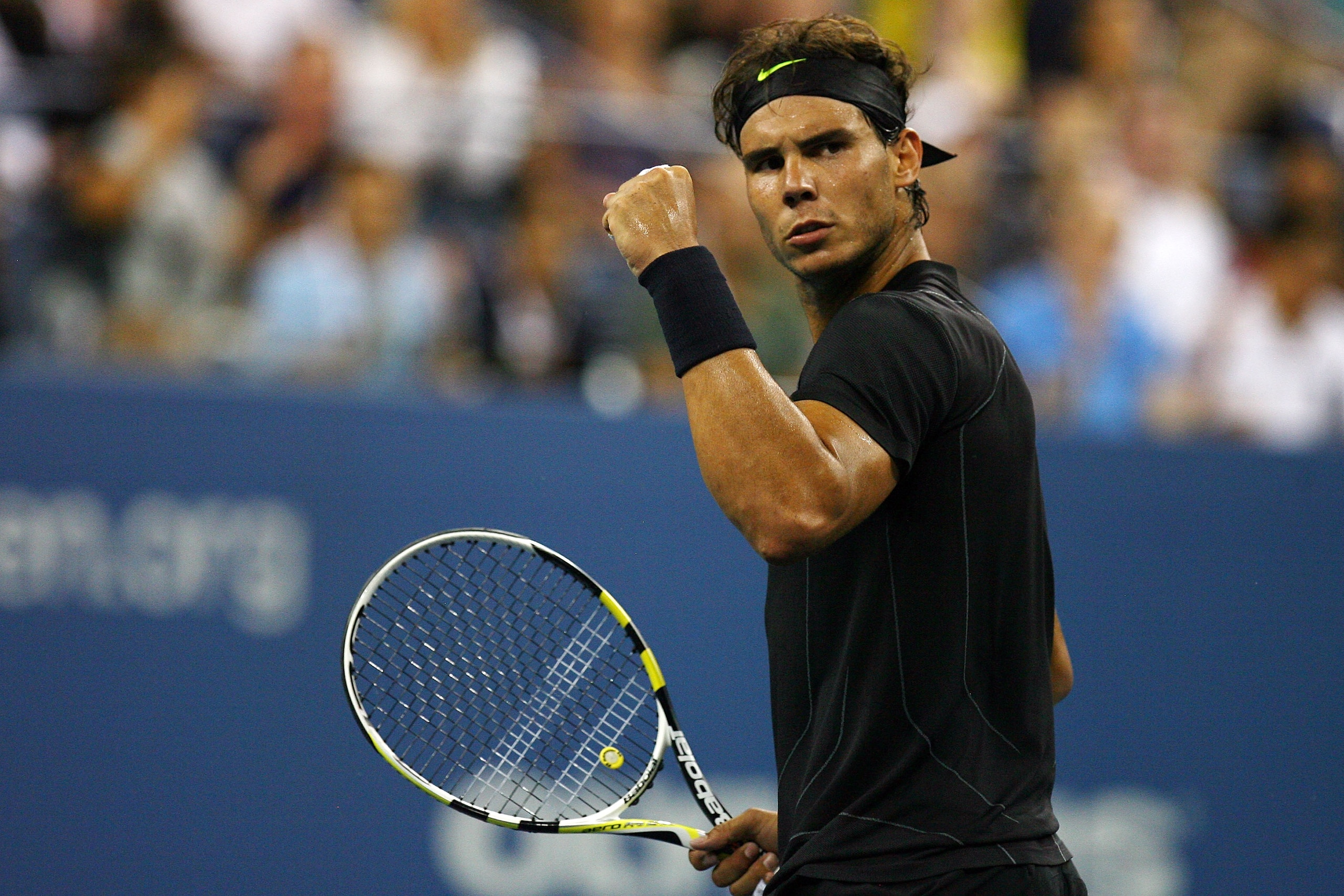 NEW YORK - SEPTEMBER 03: Rafael Nadal of Spain celebrates a point against Denis Istomin of Uzbekistan (not pictured) during day five of the 2010 U.S. Open at the USTA Billie Jean King National Tennis Center on September 3, 2010 in the Flushing neighborho NEW YORK - SEPTEMBER 03: Rafael Nadal of Spain celebrates a point against Denis Istomin of Uzbekistan (not pictured) during day five of the 2010 U.S. Open at the USTA Billie Jean King National Tennis Center on September 3, 2010 in the Flushing neighborho