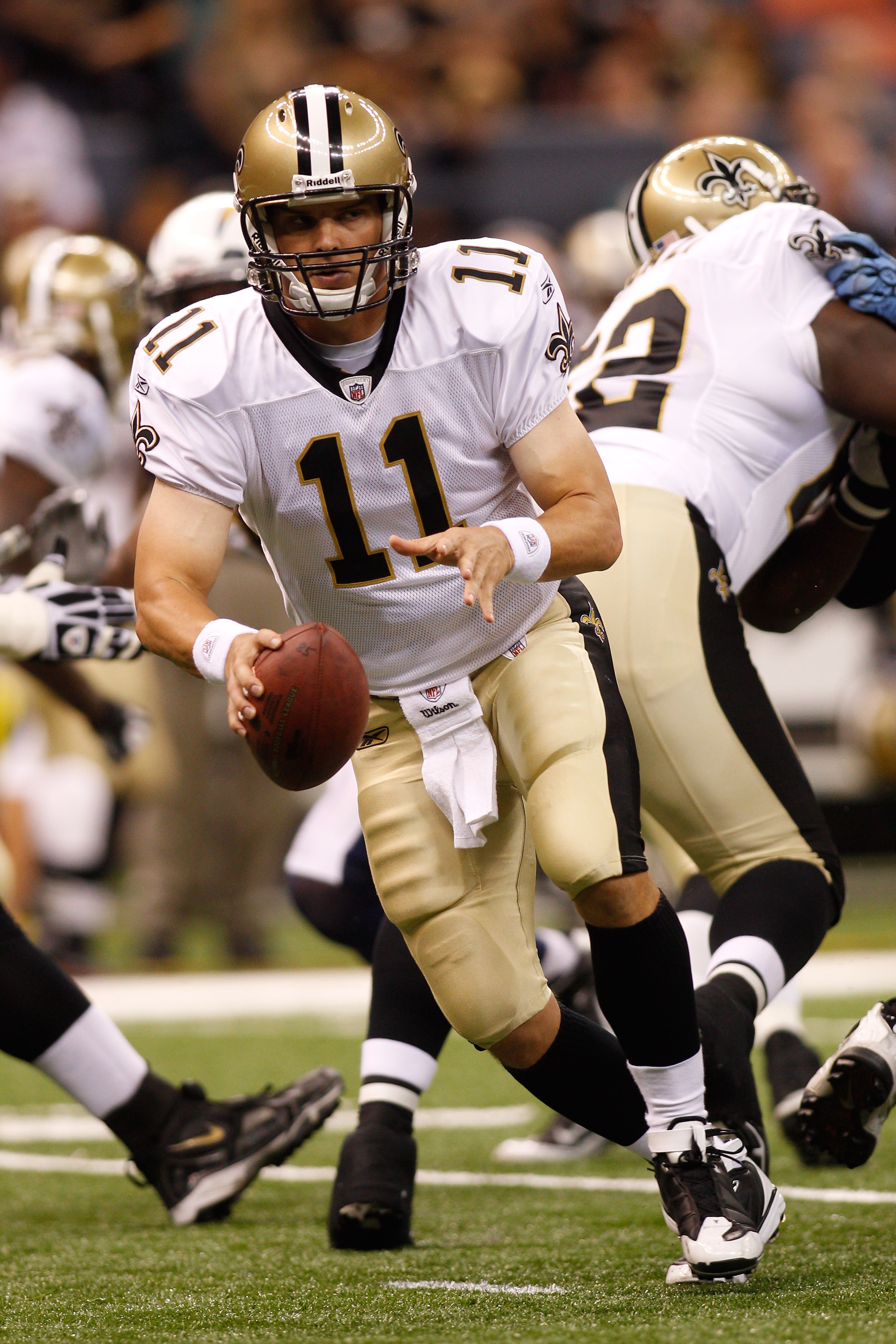 NEW ORLEANS - AUGUST 27:  Patrick Ramsey #11 of the New Orleans Saints in action against the San Diego Chargers at the Louisiana Superdome on August 27, 2010 in New Orleans, Louisiana.  (Photo by Chris Graythen/Getty Images)