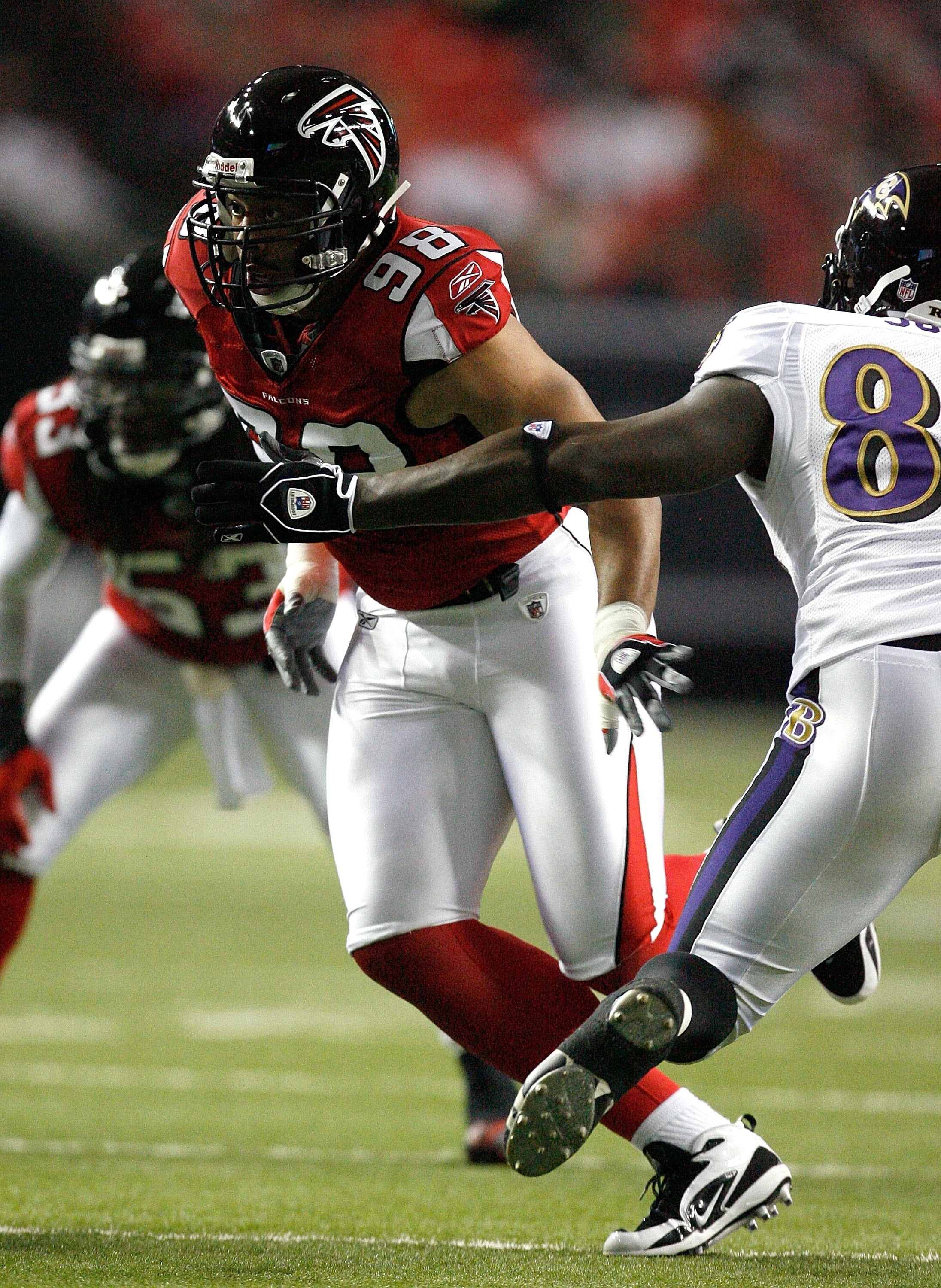 ATLANTA - SEPTEMBER 03:  Jamaal Anderson #98 of the Atlanta Falcons against the Baltimore Raves at Georgia Dome on September 3, 2009 in Atlanta, Georgia.  (Photo by Kevin C. Cox/Getty Images)