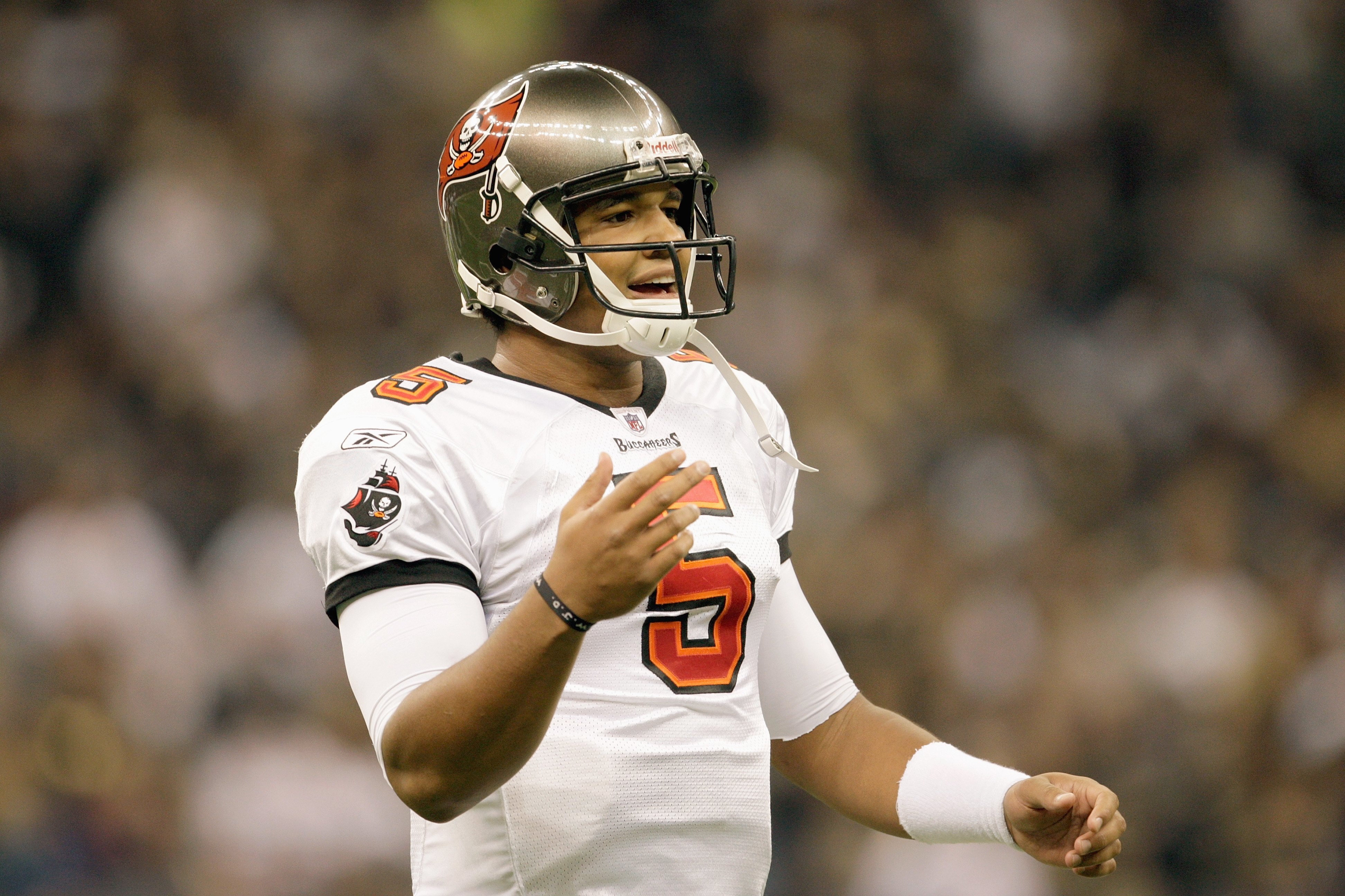 NEW ORLEANS - DECEMBER 27: Quarterback Josh Freeman #5 of the Tampa Bay Buccaneers looks down the field during the game against the New Orleans Saints at the Louisiana Superdome on December 27, 2009 in New Orleans, Louisiana. (Photo by Jamie Squire/Getty NEW ORLEANS - DECEMBER 27: Quarterback Josh Freeman #5 of the Tampa Bay Buccaneers looks down the field during the game against the New Orleans Saints at the Louisiana Superdome on December 27, 2009 in New Orleans, Louisiana. (Photo by Jamie Squire/Getty