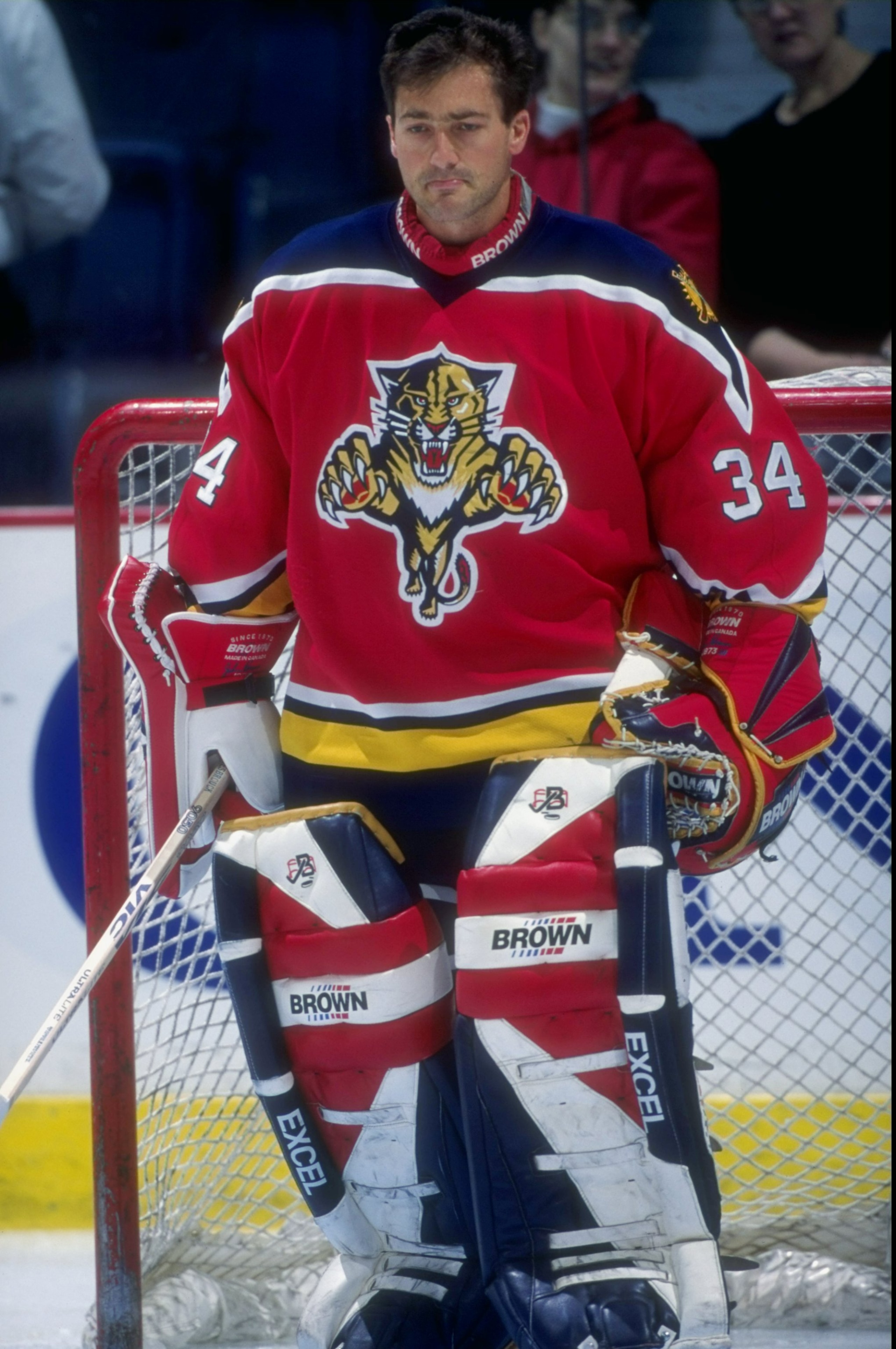 11 Jan 1997:  John Vanbiesbrouck #34 of the Florida Panthers in action during a game against the Calgary Flames at the Canadien Airlines Saddledome in Calgary, Canada. Mandatory Credit: Ian Tomlinson  /Allsport