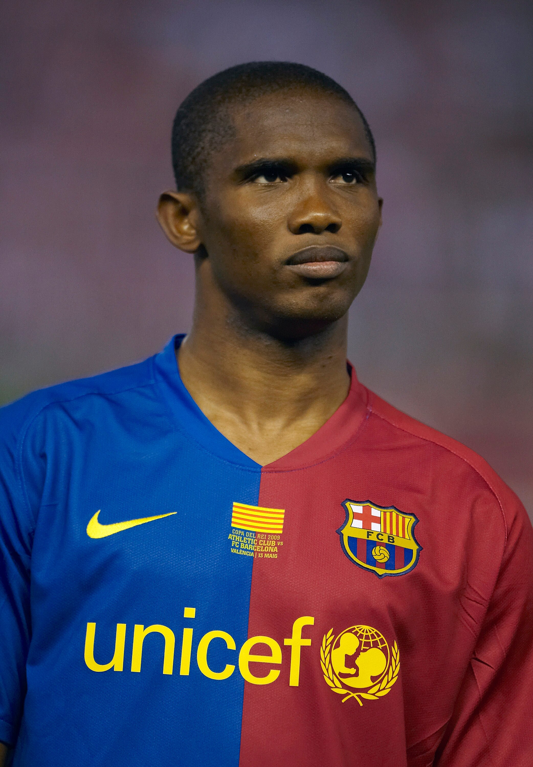 VALENCIA, SPAIN - MAY 13:  Samuel Eto'o of Barcelona looks on before the Copa del Rey final match between Barcelona and Athletic Bilbao at the Mestalla stadium on May 13, 2009 in Valencia, Spain. Barcelona won 4-1.  (Photo by Manuel Queimadelos Alonso/Get
