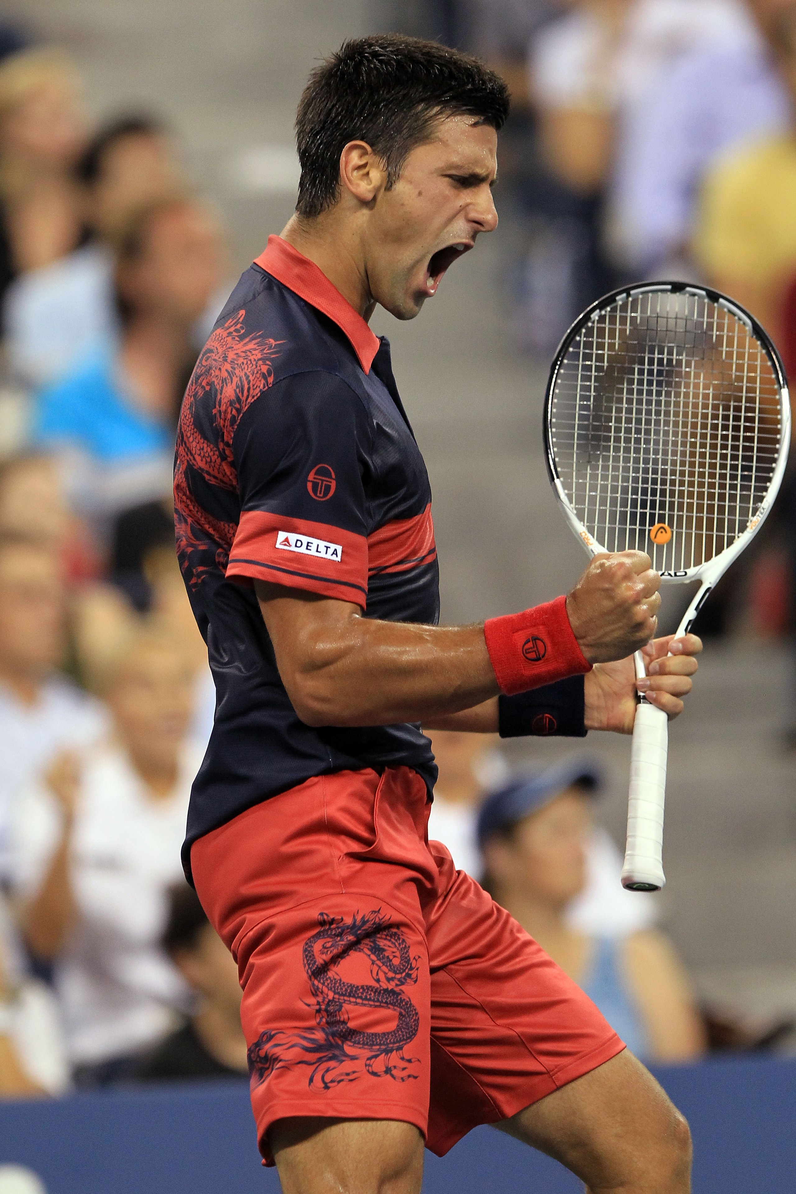 NEW YORK - SEPTEMBER 02:  Novak Djokovic of Serbia celebrates a point against Philipp Petzschner Germany (not pictured) during day four of the 2010 U.S. Open at the USTA Billie Jean King National Tennis Center on September 2, 2010 in the Flushing neighbor