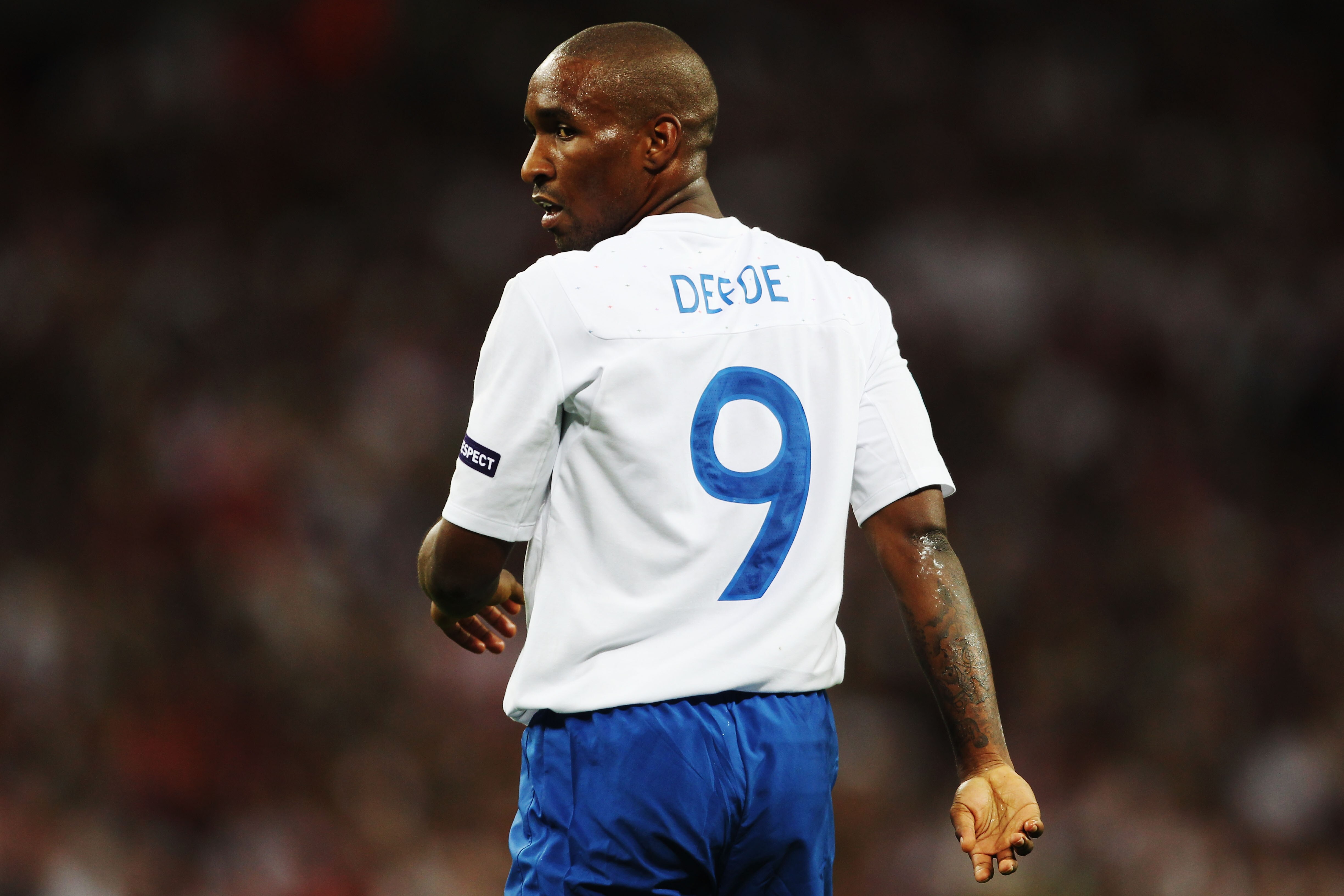 LONDON, ENGLAND - SEPTEMBER 03: Jermain Defoe of England is seen during the UEFA EURO 2012 Group G Qualifying match between England and Bulgaria at Wembley Stadium on September 3, 2010 in London, England. (Photo by Bryn Lennon/Getty Images) LONDON, ENGLAND - SEPTEMBER 03: Jermain Defoe of England is seen during the UEFA EURO 2012 Group G Qualifying match between England and Bulgaria at Wembley Stadium on September 3, 2010 in London, England. (Photo by Bryn Lennon/Getty Images)