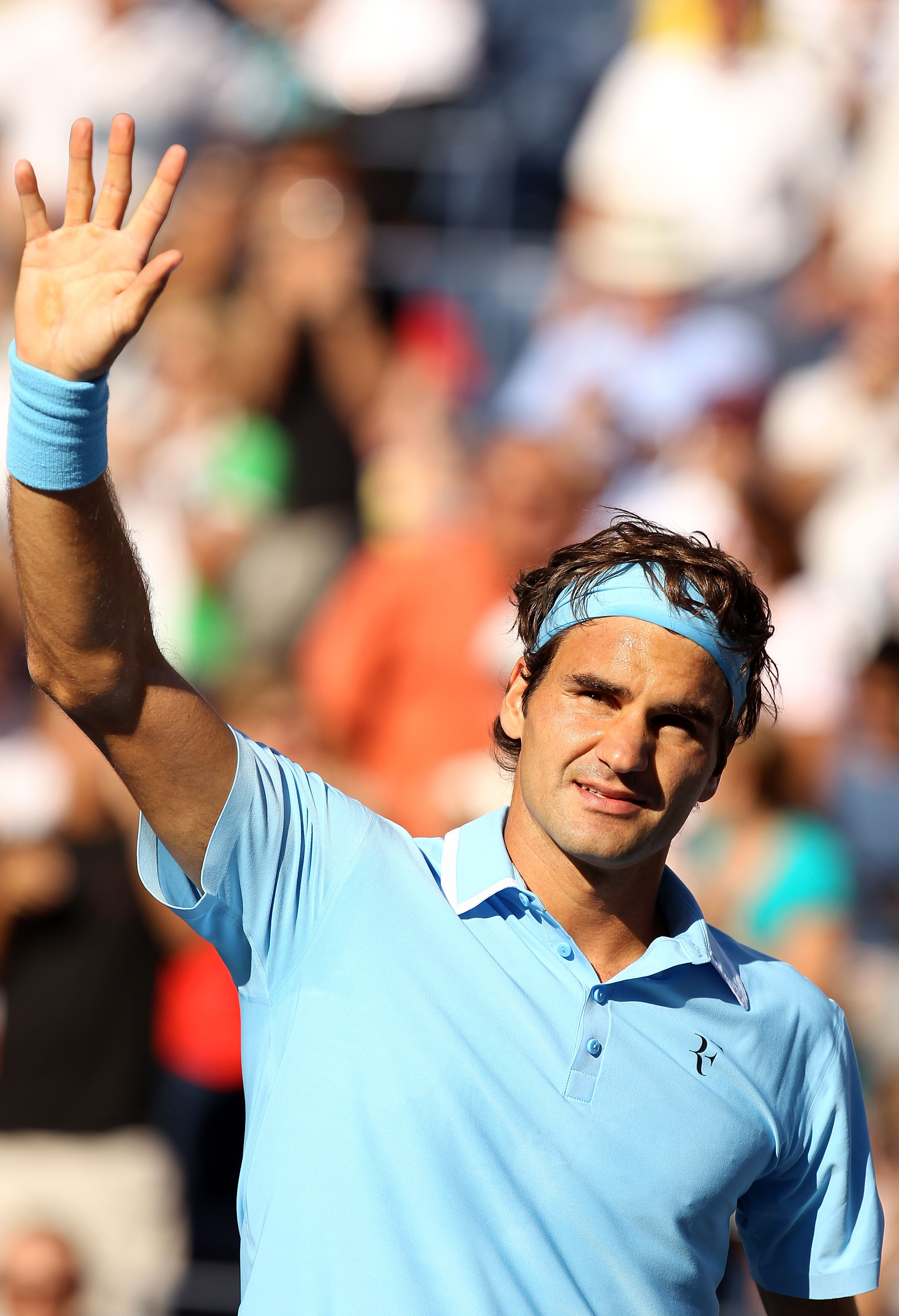 NEW YORK - SEPTEMBER 04:  Roger Federer of Switzerland celebrates after defeating Paul-Henri Mathieu of France during the men's singles match on day six of the 2010 U.S. Open at the USTA Billie Jean King National Tennis Center on September 4, 2010 in the 