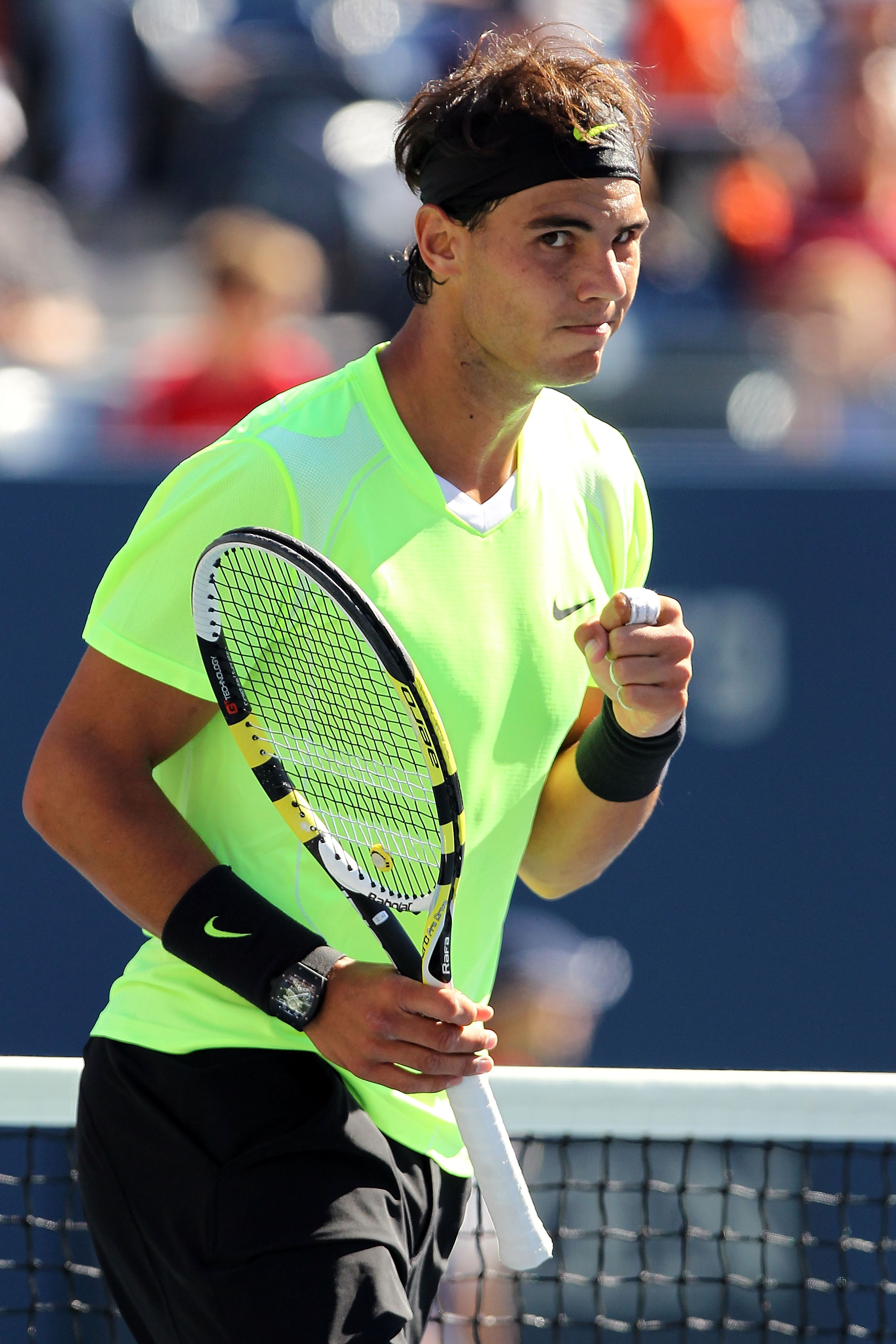 NEW YORK - SEPTEMBER 05:  Rafael Nadal of Spain celebrates after a point against Gilles Simon of France during the men's singles match on day seven of the 2010 U.S. Open at the USTA Billie Jean King National Tennis Center on September 5, 2010 in the Flush