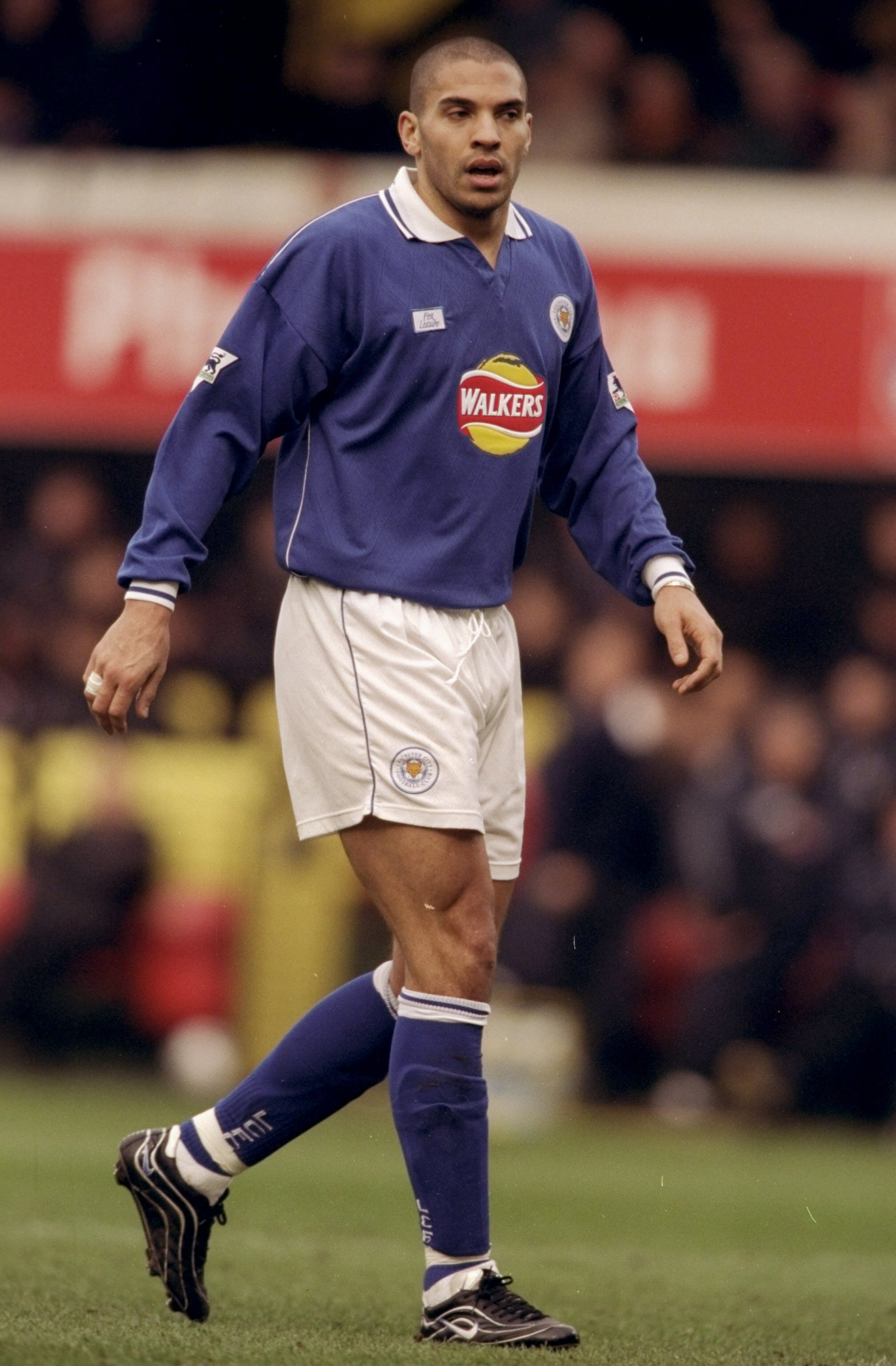 12 Feb 2000:  Stan Collymore of Leicester City during the FA Carling Premiership match against Watford at Vicarage Road in Watford, England. The game ended 1-1. \ Mandatory Credit: Craig Prentis /Allsport