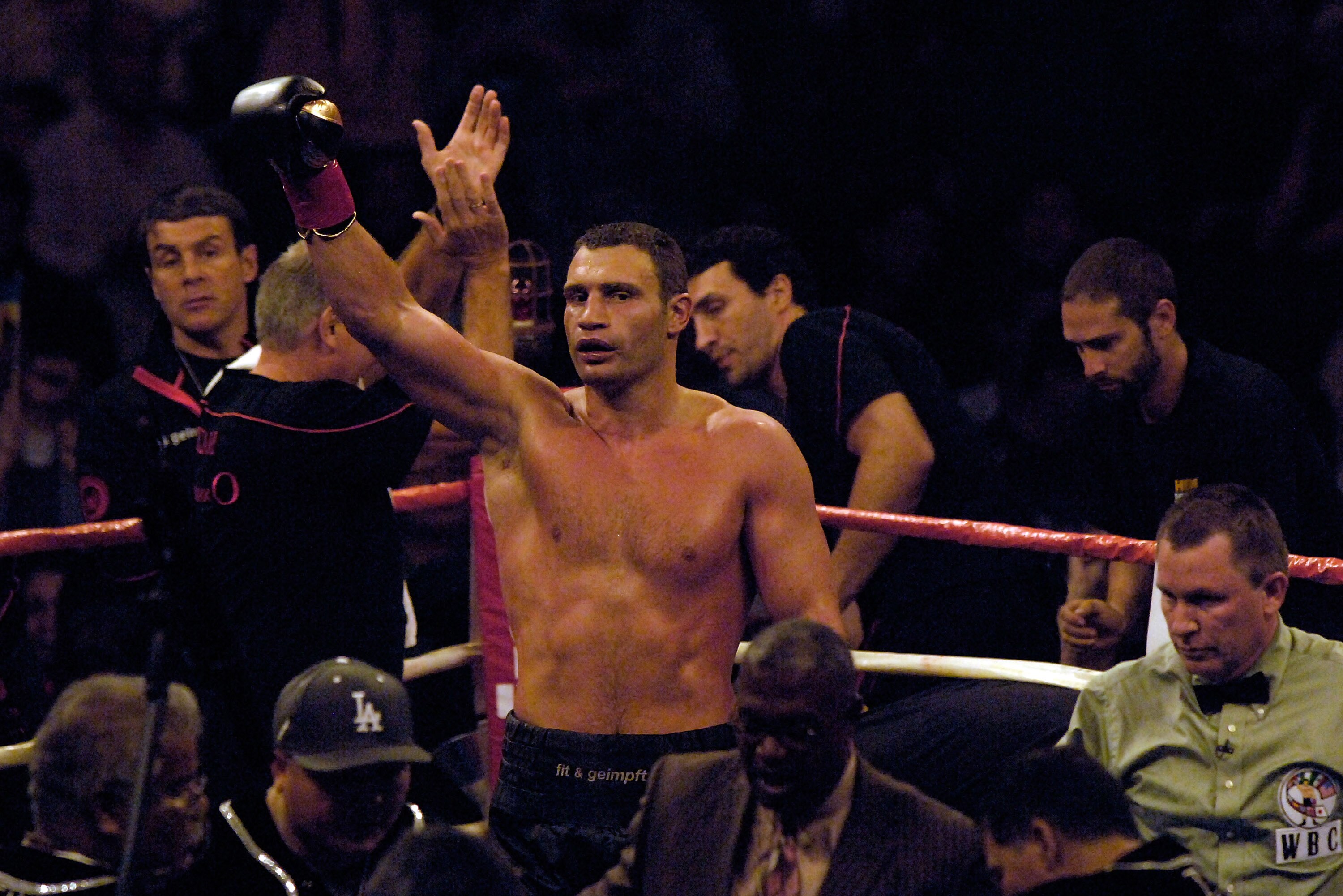 LOS ANGELES, CA - SEPTEMBER 26: Vitali Klitschko celebrates his victory against opponent Chris Arreola at the Staples Center on September 26, 2009 in Los Angeles, California. (Photo by Jacob de Golish/Getty Images) LOS ANGELES, CA - SEPTEMBER 26: Vitali Klitschko celebrates his victory against opponent Chris Arreola at the Staples Center on September 26, 2009 in Los Angeles, California. (Photo by Jacob de Golish/Getty Images)