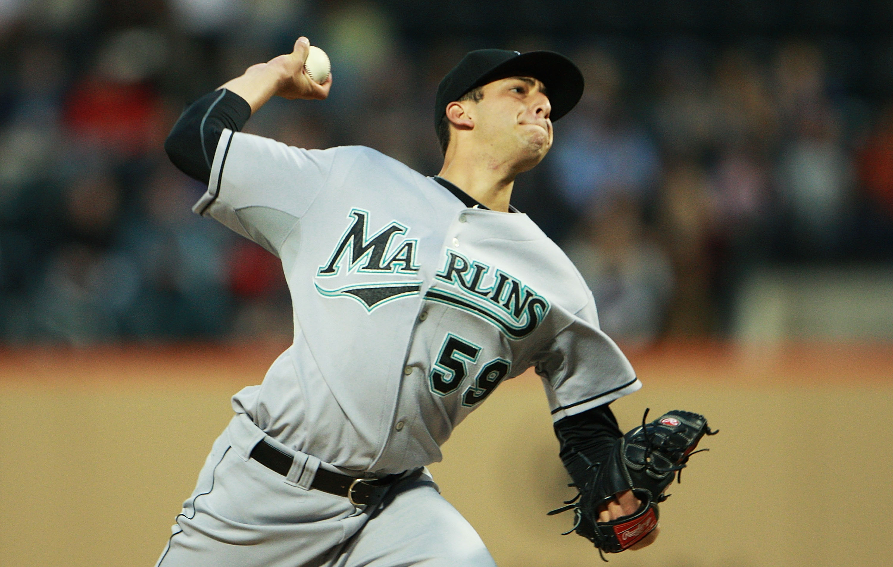 NEW YORK - AUGUST 25:  Alex Sanabia #59 of the Florida Marlins pitches against the New York Mets on August 25, 2010 at Citi Field in the Flushing neighborhood of the Queens borough of New York City.  (Photo by Andrew Burton/Getty Images)
