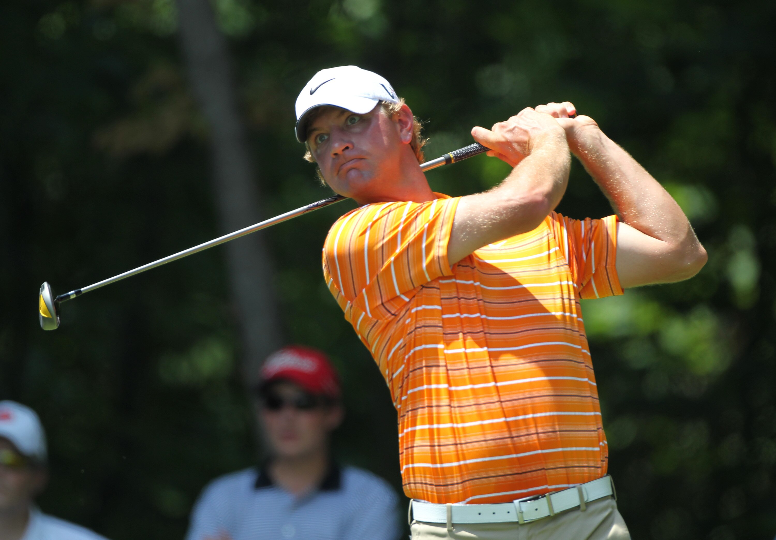 GREENSBORO, NC - AUGUST 21: Lucas Glover hits his tee shot on the second hole during the third round of the Wyndham Championship at Sedgefield Country Club on August 21, 2010 in Greensboro, North Carolina. (Photo by Hunter Martin/Getty Images)
