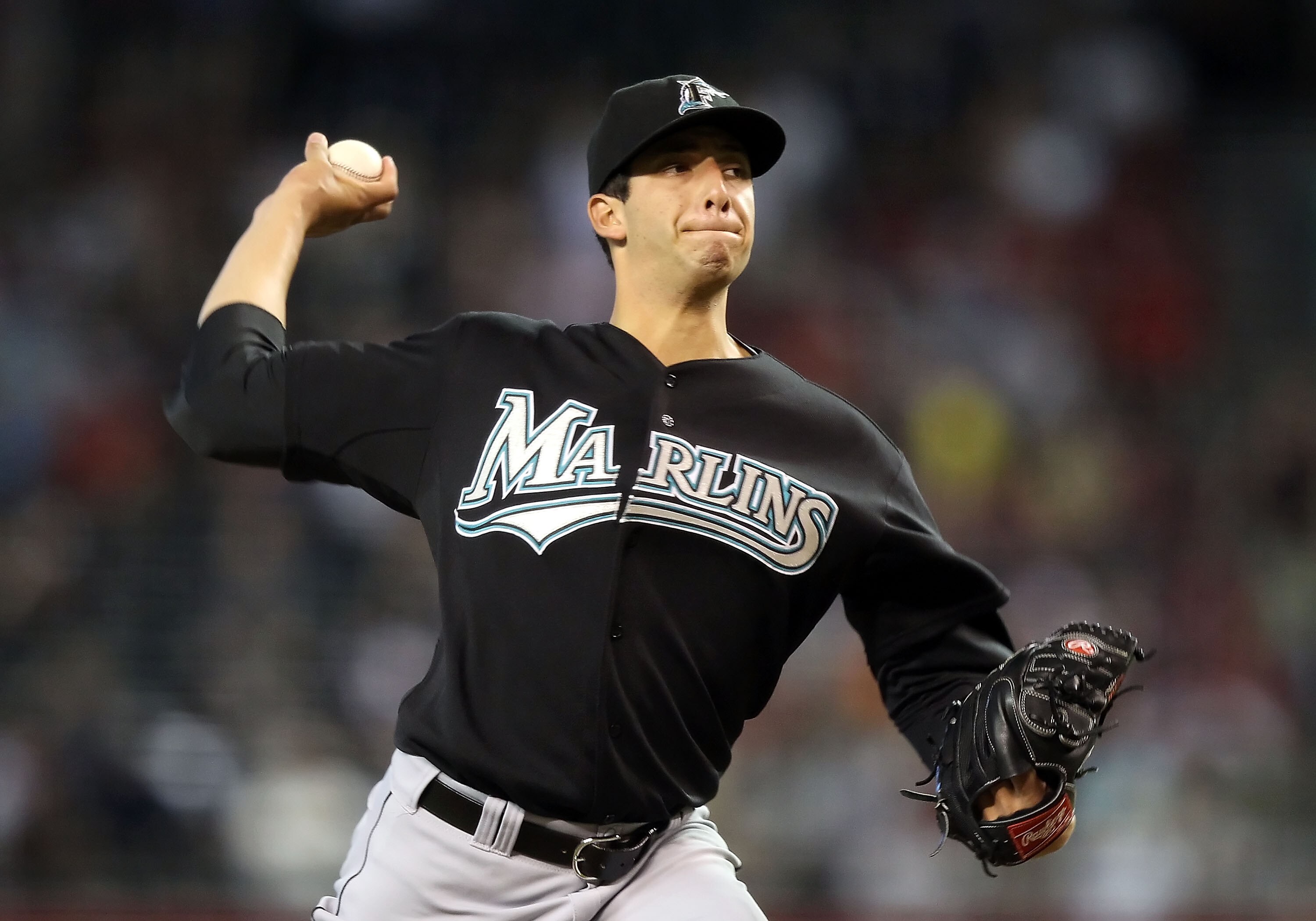 PHOENIX - JULY 11:  Starting pitcher Alex Sanabia #59 of the Florida Marlins pitches against the Arizona Diamondbacks during the Major League Baseball game at Chase Field on July 11, 2010 in Phoenix, Arizona.  (Photo by Christian Petersen/Getty Images)