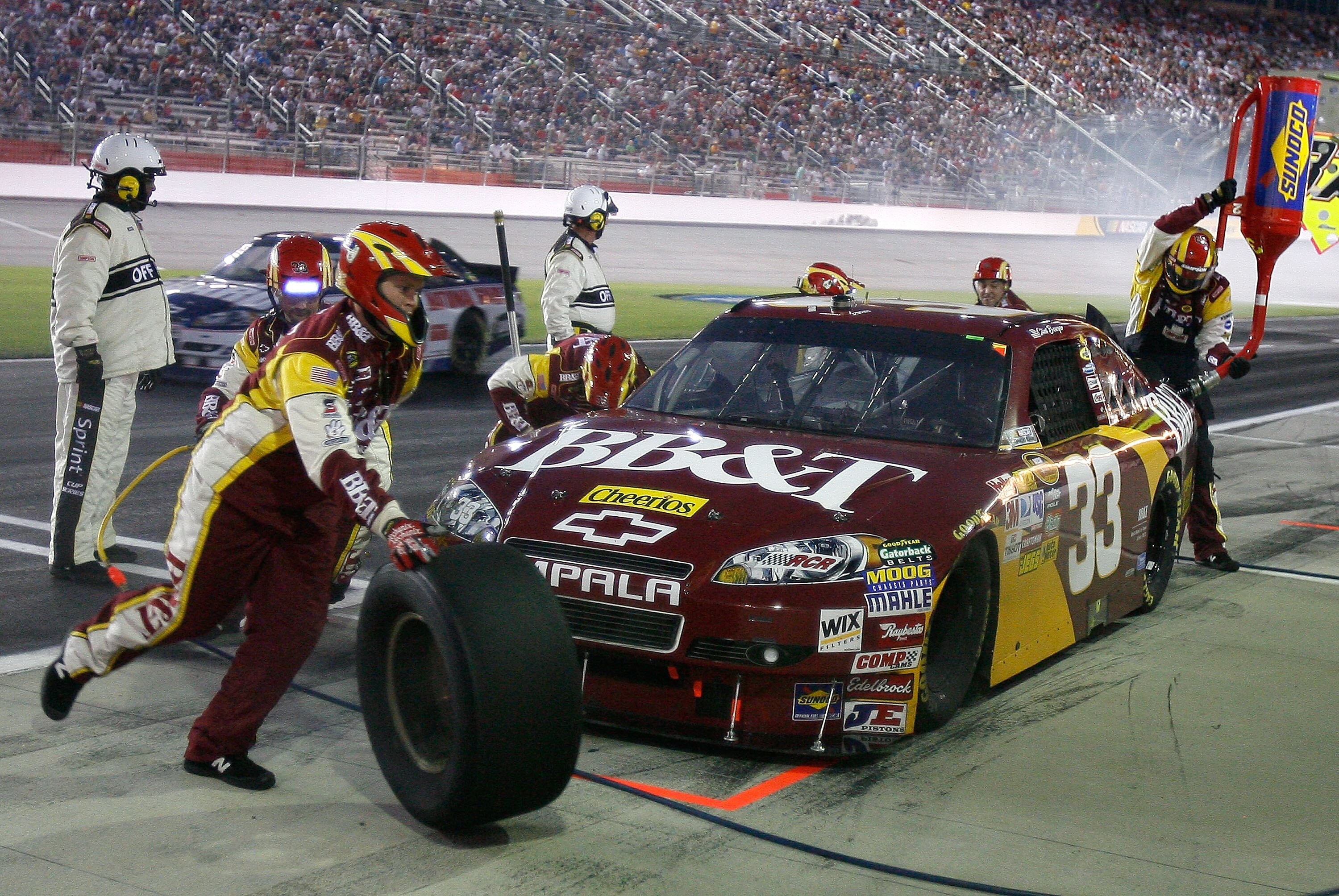 HAMPTON, GA - SEPTEMBER 05:  Clint Bowyer, driver of the #33 BB&T Chevrolet, pits during the NASCAR Sprint Cup Series Emory Healthcare 500 at Atlanta Motor Speedway on September 5, 2010 in Hampton, Georgia.  (Photo by Tom Whitmore/Getty Images for NASCAR)