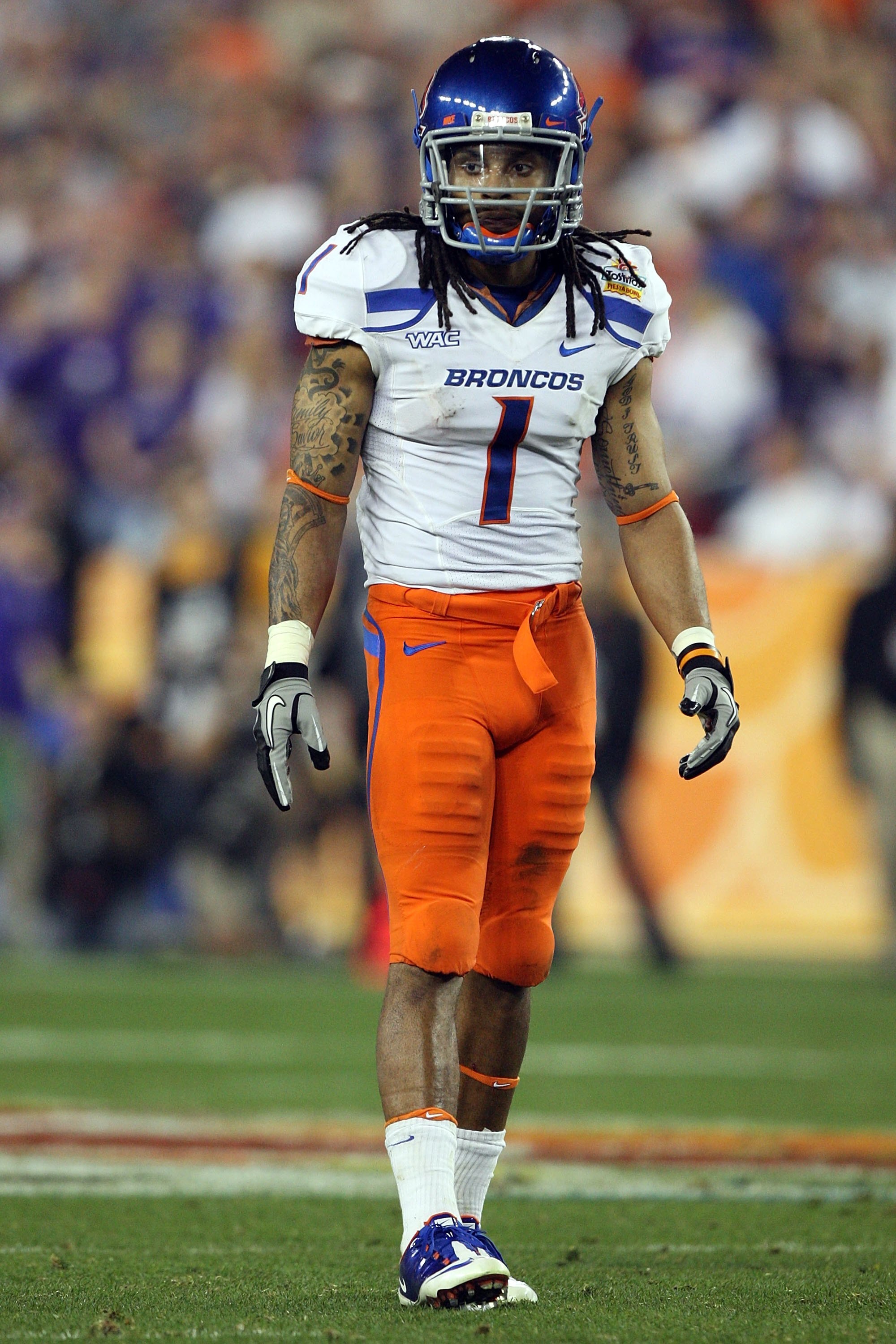 GLENDALE, AZ - JANUARY 04: Kyle Wilson #1 of the Boise State Broncos looks on against the TCU Horned Frogs during the Tostitos Fiesta Bowl at the Universtity of Phoenix Stadium on January 4, 2010 in Glendale, Arizona. (Photo by Jed Jacobsohn/Getty Image GLENDALE, AZ - JANUARY 04: Kyle Wilson #1 of the Boise State Broncos looks on against the TCU Horned Frogs during the Tostitos Fiesta Bowl at the Universtity of Phoenix Stadium on January 4, 2010 in Glendale, Arizona. (Photo by Jed Jacobsohn/Getty Image