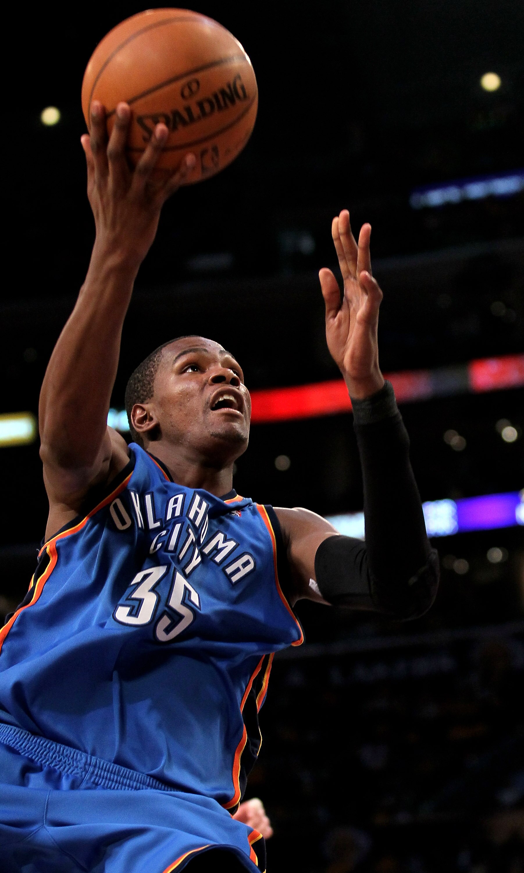 LOS ANGELES, CA - APRIL 18:  Kevin Durant #35 of the Oklahoma City Thunder goes up for a shot against the Los Angeles Lakers during Game One of the Western Conference Quarterfinals of the 2010 NBA Playoffs on April 18, 2010 at Staples Center in Los Angele