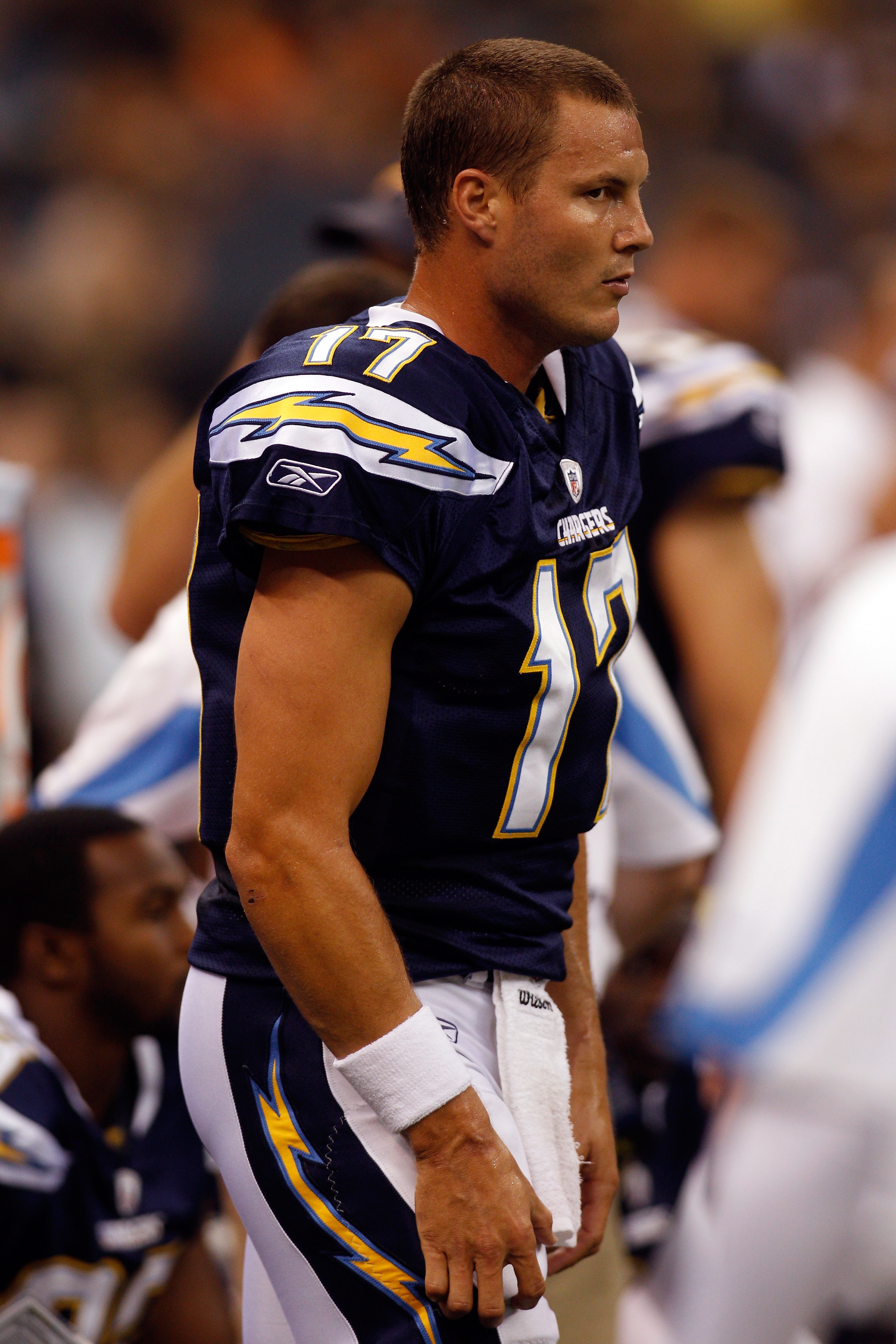 NEW ORLEANS - AUGUST 27:  Philip Rivers #17 of the San Diego Chargers watches from the sideline against the New Orleans Saints at the Louisiana Superdome on August 27, 2010 in New Orleans, Louisiana.  (Photo by Chris Graythen/Getty Images)