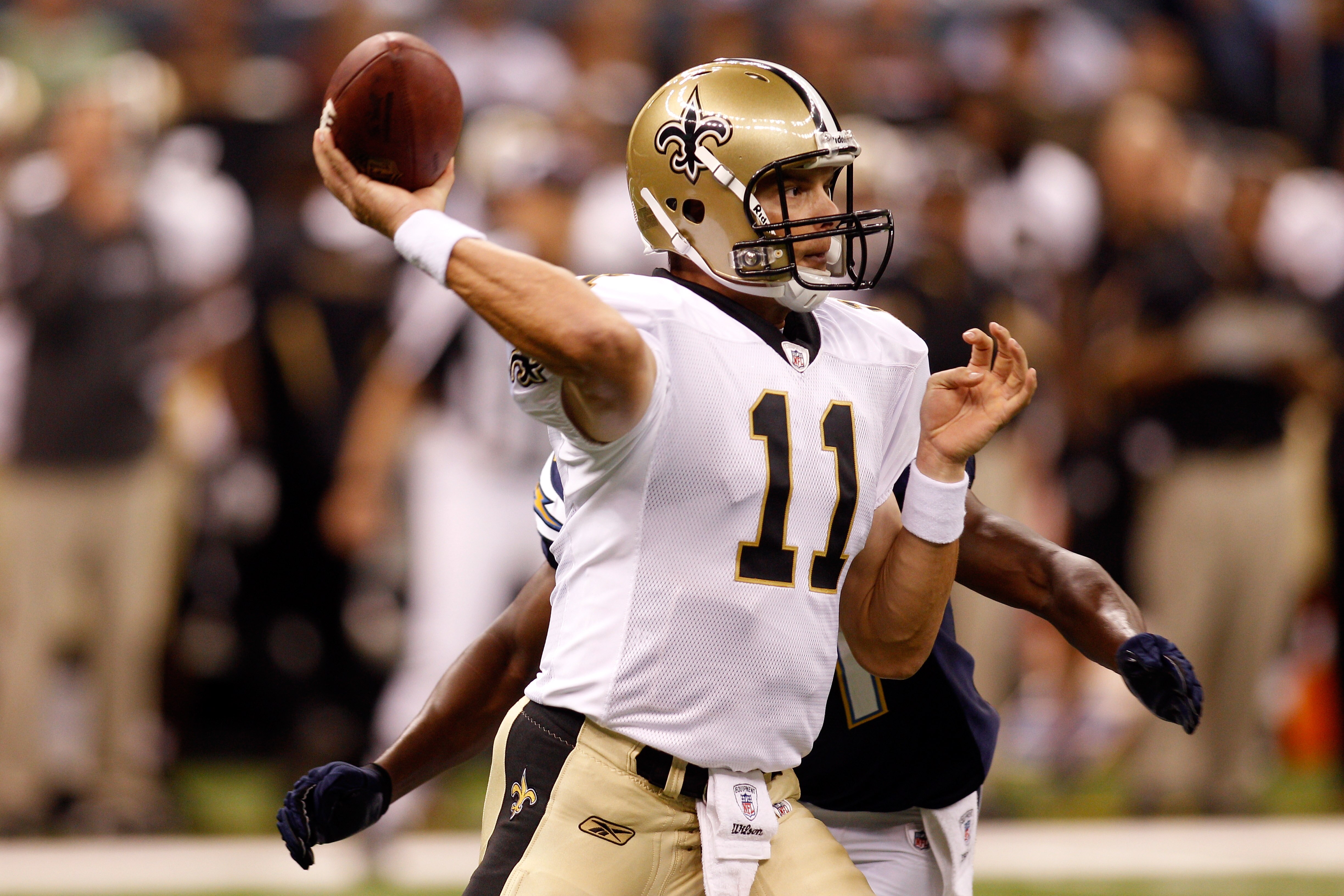 NEW ORLEANS - AUGUST 27:  Patrick Ramsey #11 of the New Orleans Saints in action against the San Diego Chargers at the Louisiana Superdome on August 27, 2010 in New Orleans, Louisiana.  (Photo by Chris Graythen/Getty Images)