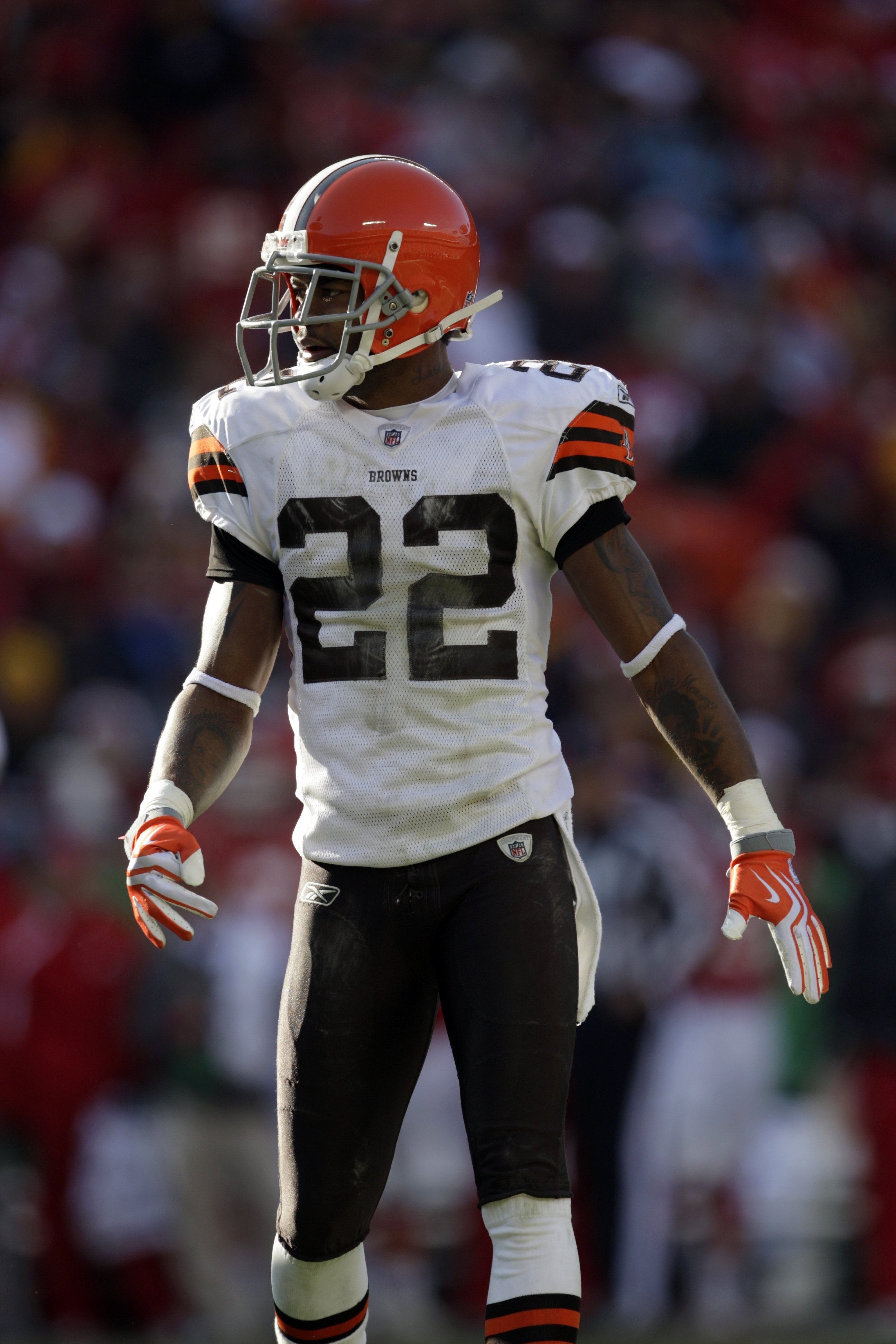 KANSAS CITY, MO - DECEMBER 20:  Brandon McDonald #22 of the Cleveland Browns looks on during their NFL game against the Kansas City Chiefs on December 20, 2009 at Arrowhead Stadium in Kansas City, Missouri. The Browns defeated the Chiefs 41-34. (Photo by