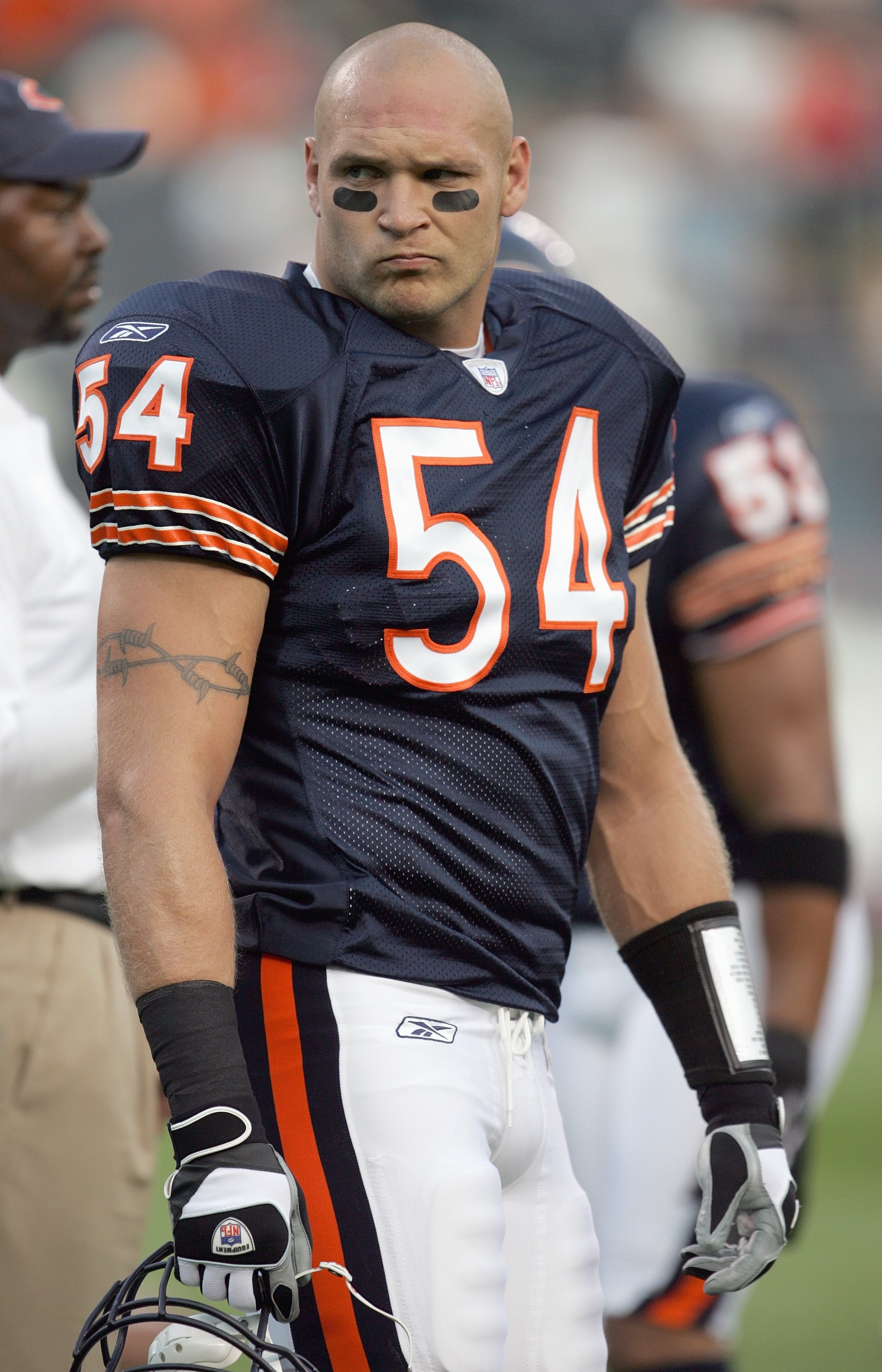 CHICAGO - AUGUST 25: Brian Urlacher #54 of the Chicago Bears looks on during the game against the San Francisco 49ers on August 25, 2007 at Soldier Field in Chicago, Illinois. (Photo by Jonathan Daniel/Getty Images)