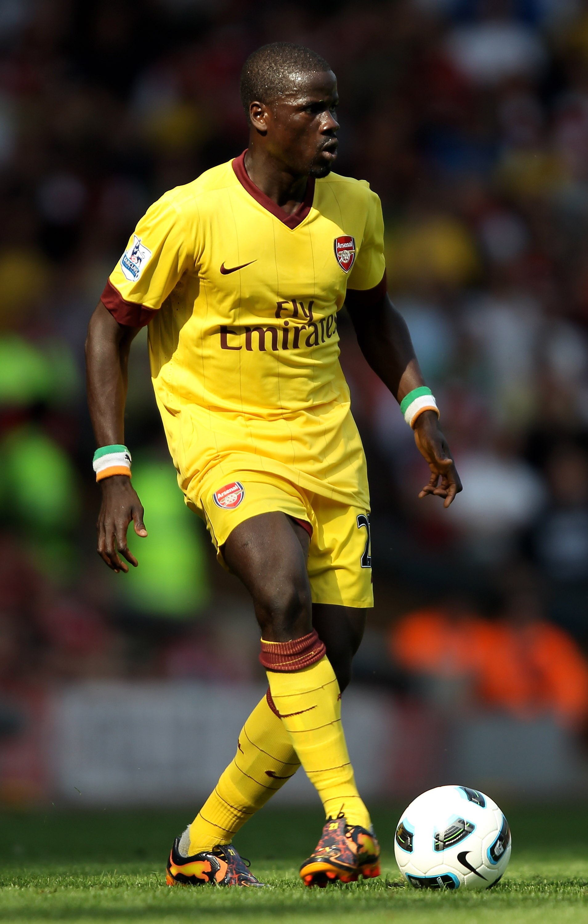 LIVERPOOL, ENGLAND - AUGUST 15:   Emmanuel Eboue of Arsenal in action during the Barclays Premier League match between Liverpool and Arsenal at Anfield on August 15, 2010 in Liverpool, England.  (Photo by Clive Brunskill/Getty Images)