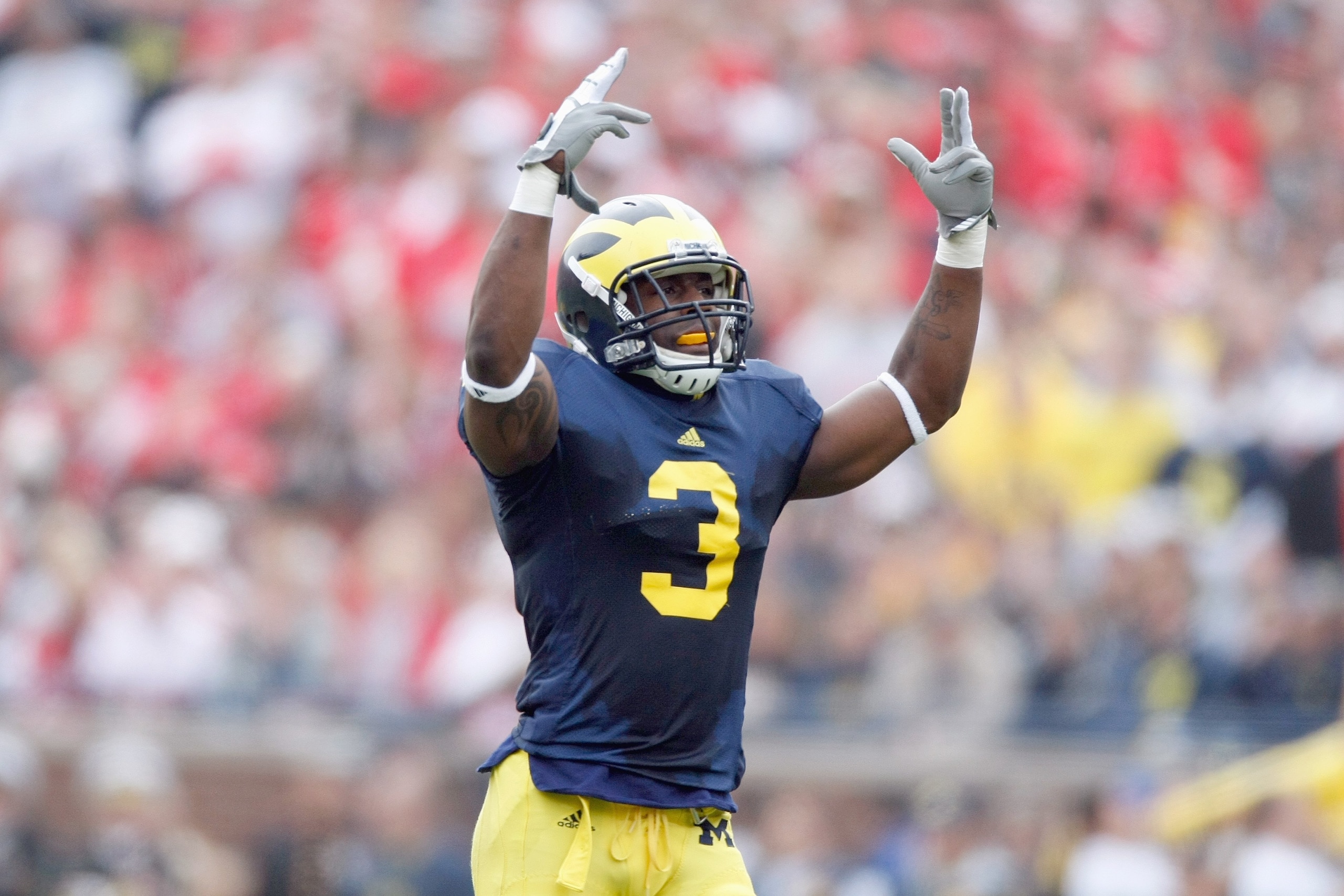 ANN ARBOR, MI - NOVEMBER 21:  Stevie Brown #3 of the Michigan Wolverines reacts on the field during the game against the Ohio State Buckeyes on November 21, 2009 at Michigan Stadium in Ann Arbor, Michigan. Ohio State won the game 21-10. (Photo by Gregory