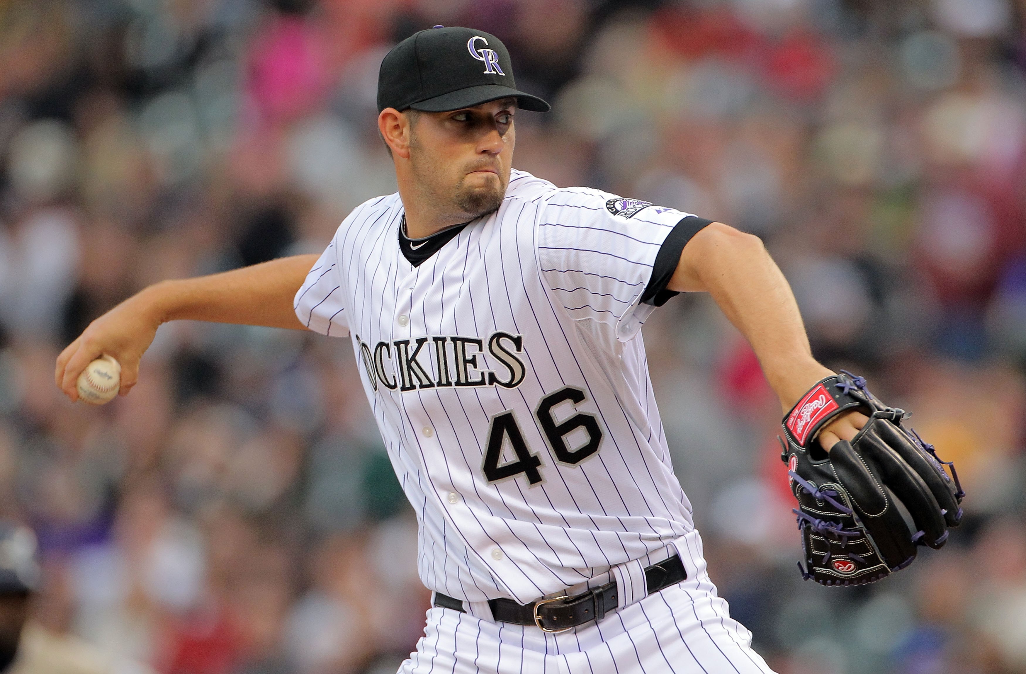 DENVER - APRIL 10:  Starting pitcher Jason Hammel #46 of the Colorado Rockies delivers against the San Diego Padres during MLB action at Coors Field on April 10, 2010 in Denver, Colorado. The Padres defeated the Rockies 5-4 in 14 innings.  (Photo by Doug 