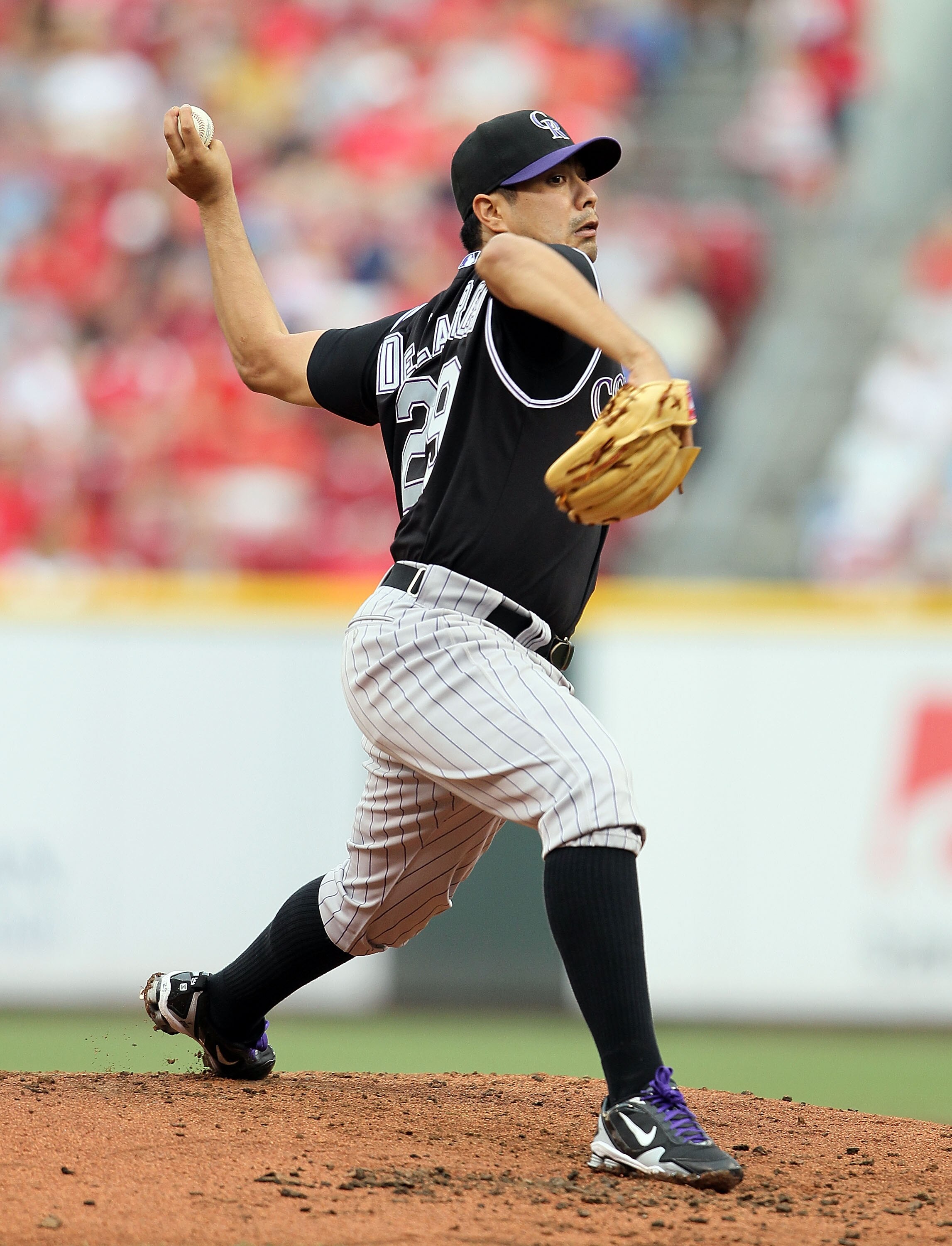 CINCINNATI - JULY 17:  Jorge De La Rosa #29 of the Colorado Rockies throws a pitch during the game against the Cincinnati Reds at Great American Ball Park on July 17, 2010 in Cincinnati, Ohio.  (Photo by Andy Lyons/Getty Images)