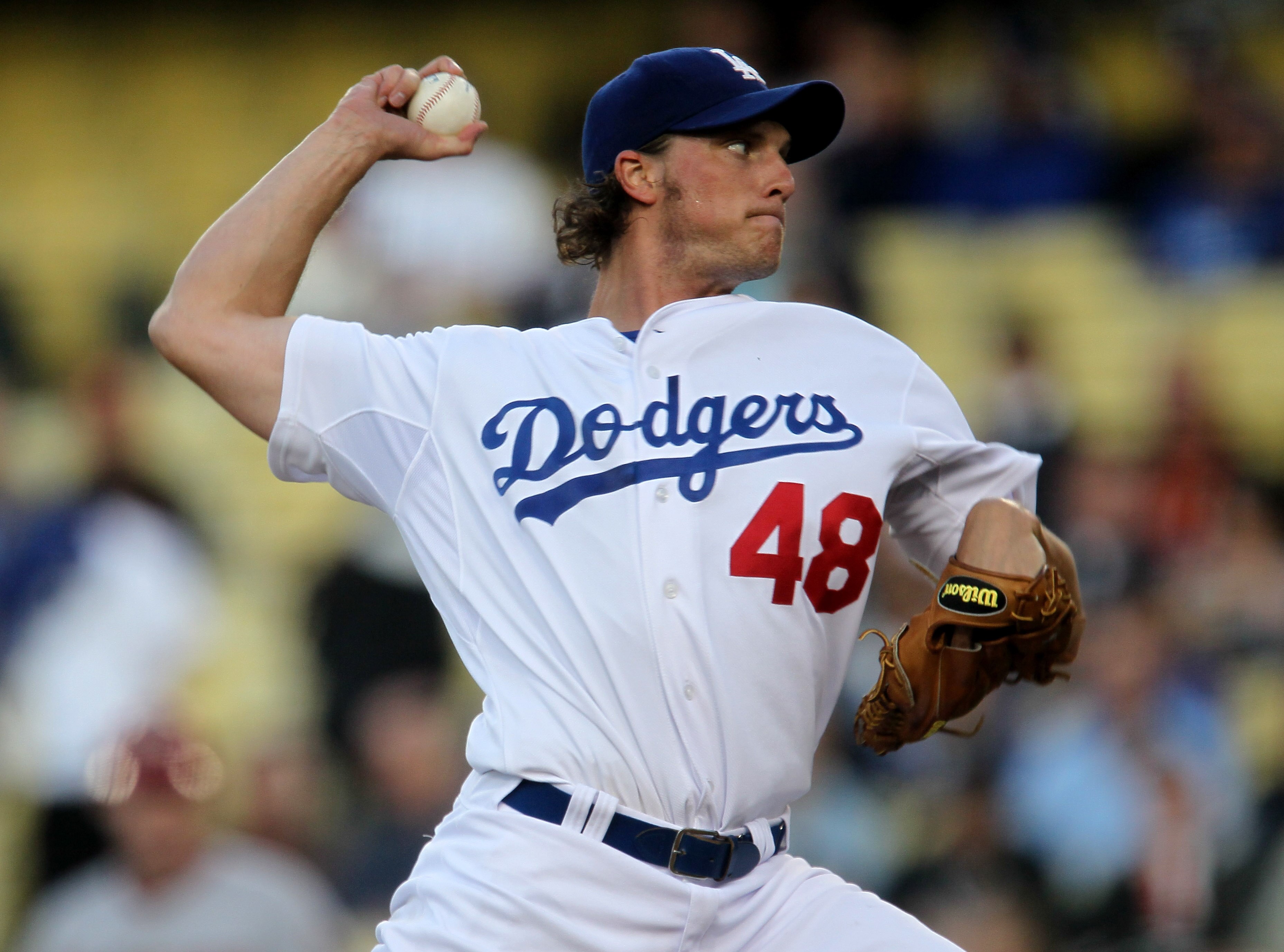LOS ANGELES, CA - JUNE 01:  John Ely #48 of the Los Angeles Dodgers throws a pitch against the Arizona Diamondbacks on June 1, 2010 at Dodger Stadium in Los Angeles, California.  (Photo by Stephen Dunn/Getty Images)